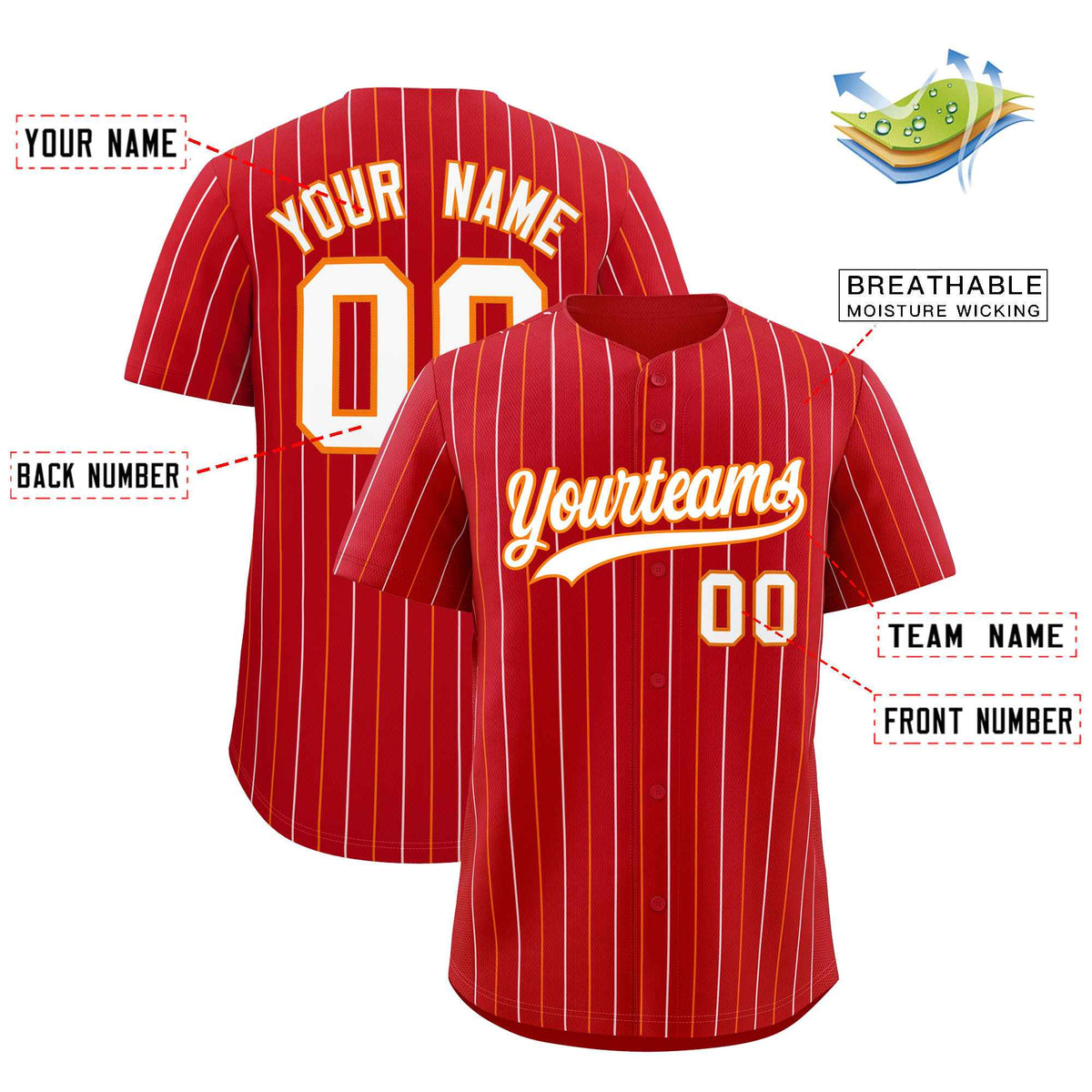 Custom Red White and Orange Bi-Color Stripes Fashion Authentic Baseball Jersey