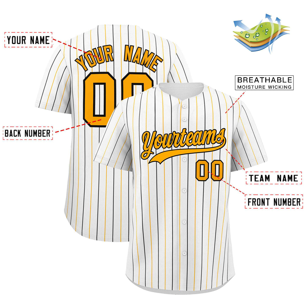 Custom White Yellow and Black Bi-Color Stripes Fashion Authentic Baseball Jersey