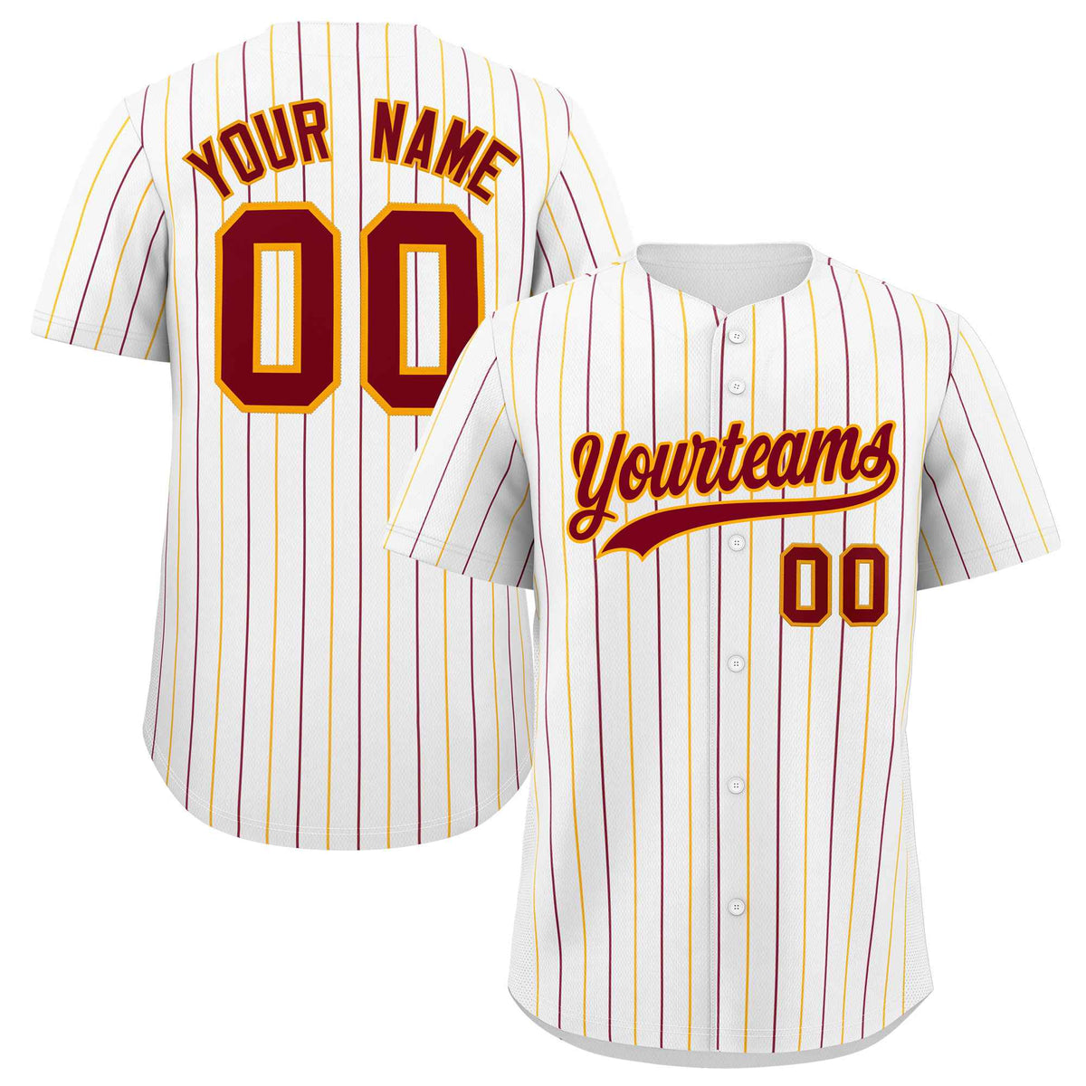 Custom White Crimson and Yellow Bi-Color Stripes Fashion Authentic Baseball Jersey