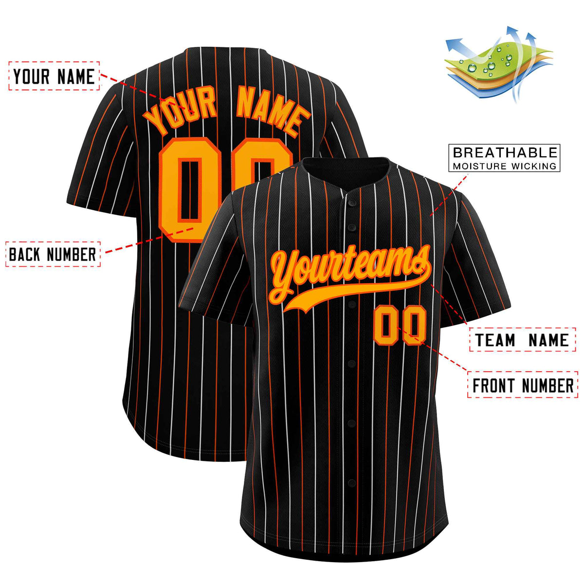 Custom Black Orange and White Bi-Color Stripes Fashion Authentic Baseball Jersey