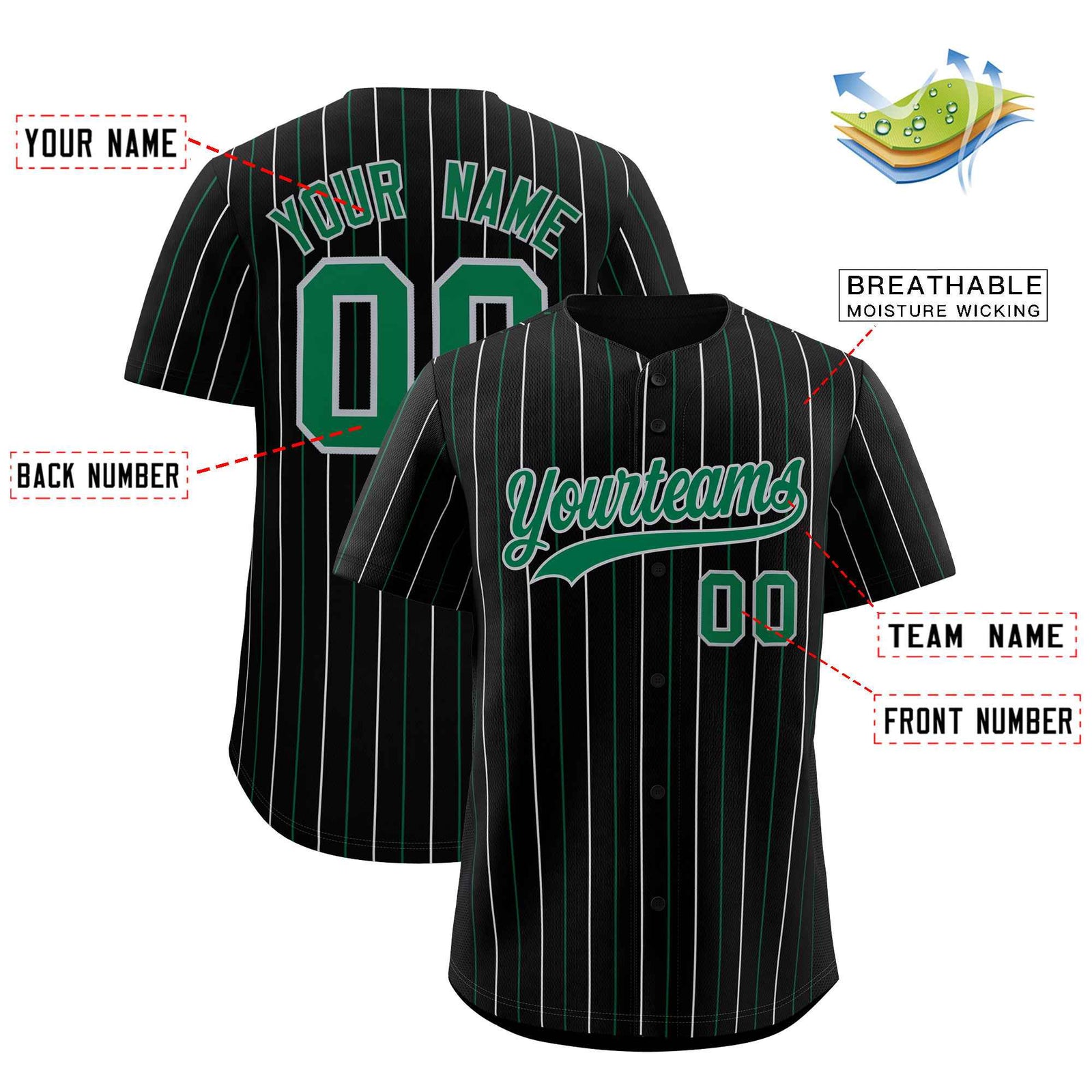 Custom Black Kelly Green and Gray Bi-Color Stripes Fashion Authentic Baseball Jersey