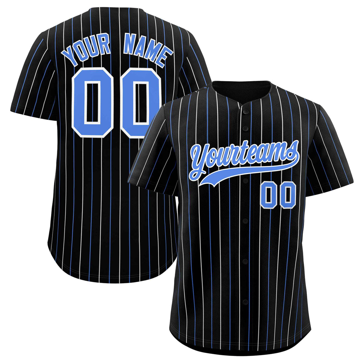 Custom Black Powder Blue and White Bi-Color Stripes Fashion Authentic Baseball Jersey