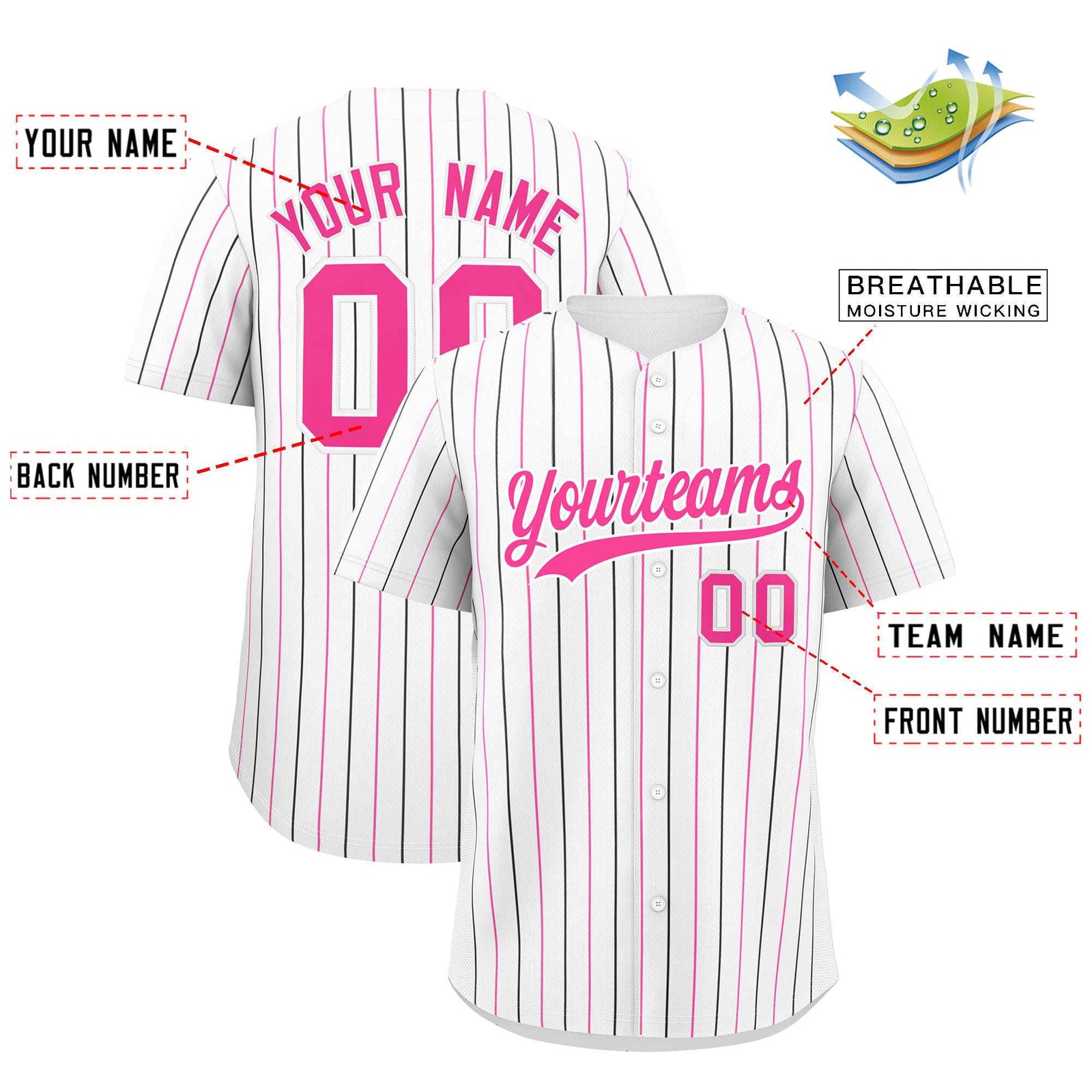 Custom White Black and Pink Bi-Color Stripes Fashion Authentic Baseball Jersey