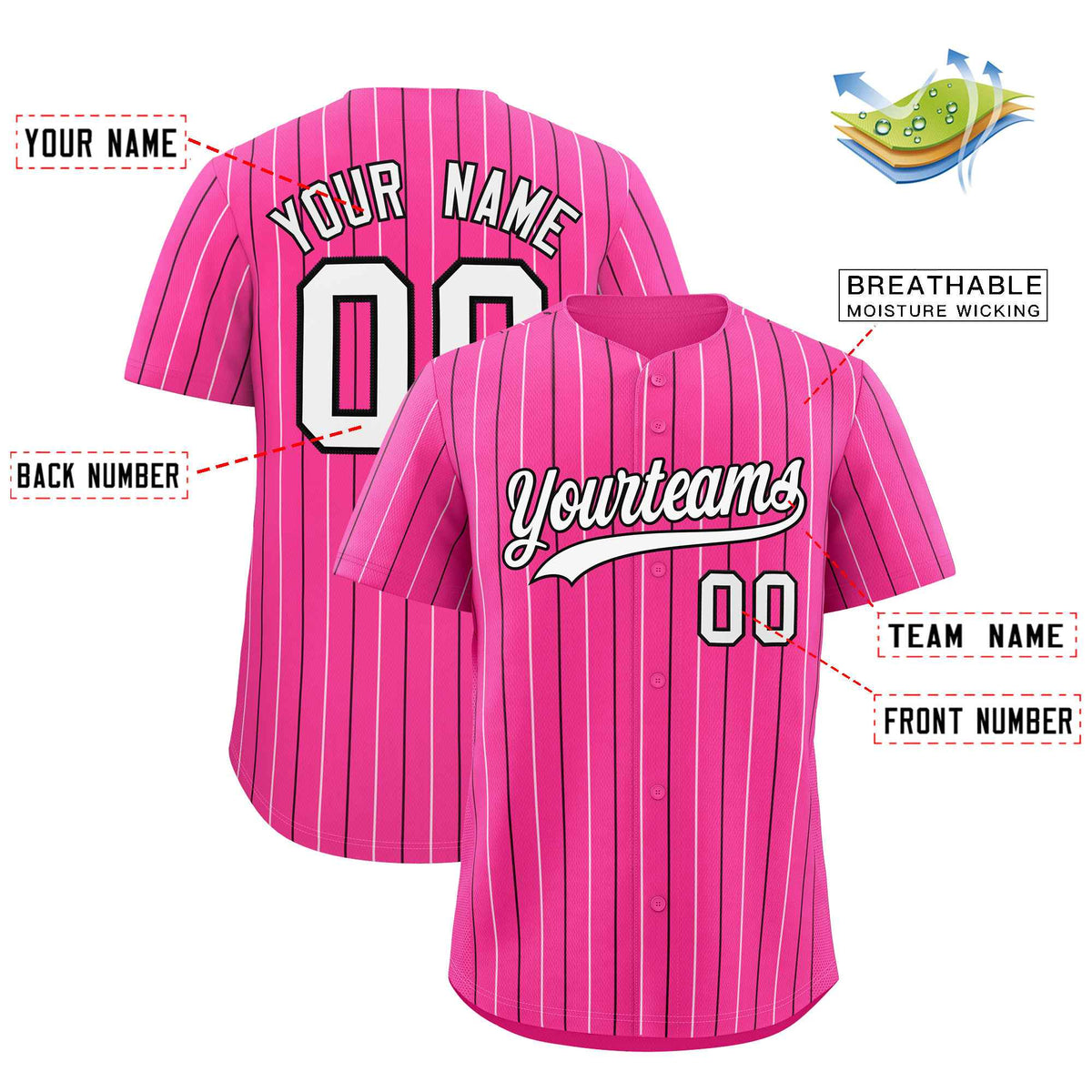 Custom Pink White and Black Bi-Color Stripes Fashion Authentic Baseball Jersey