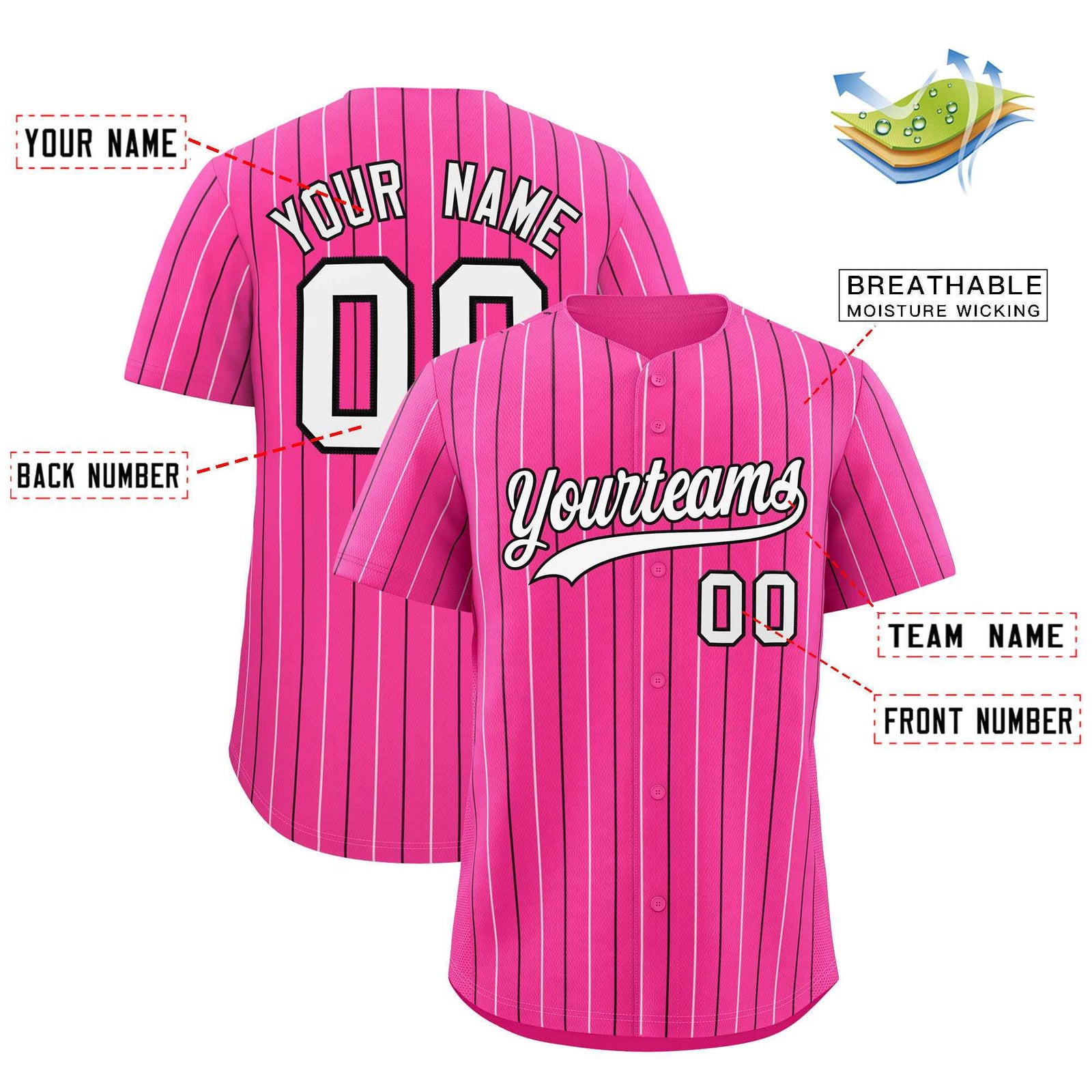 Custom Pink White and Black Bi-Color Stripes Fashion Authentic Baseball Jersey