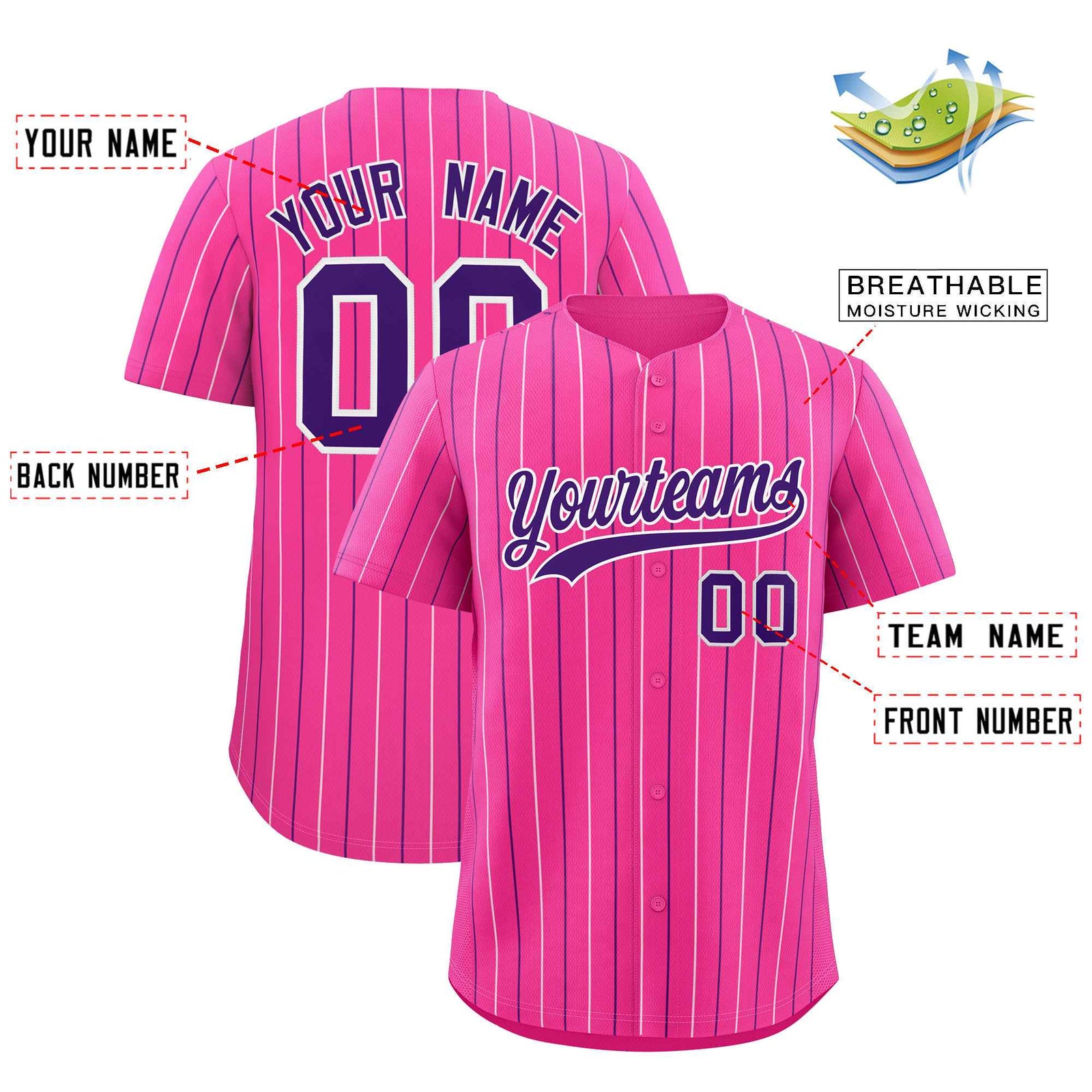 Custom Pink White and Purple Bi-Color Stripes Fashion Authentic Baseball Jersey