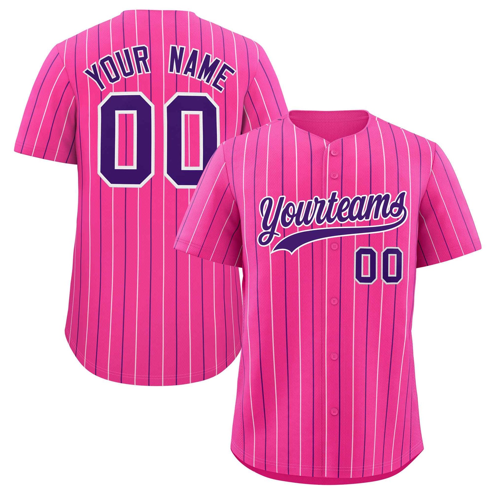 Custom Pink White and Purple Bi-Color Stripes Fashion Authentic Baseball Jersey