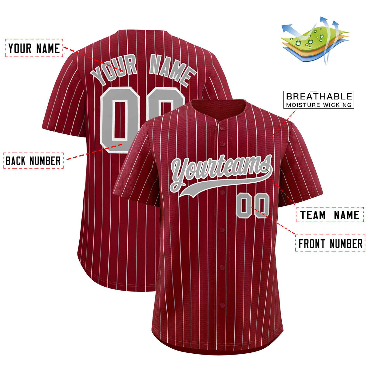 Custom Crimson Gray and White Bi-Color Stripes Fashion Authentic Baseball Jersey