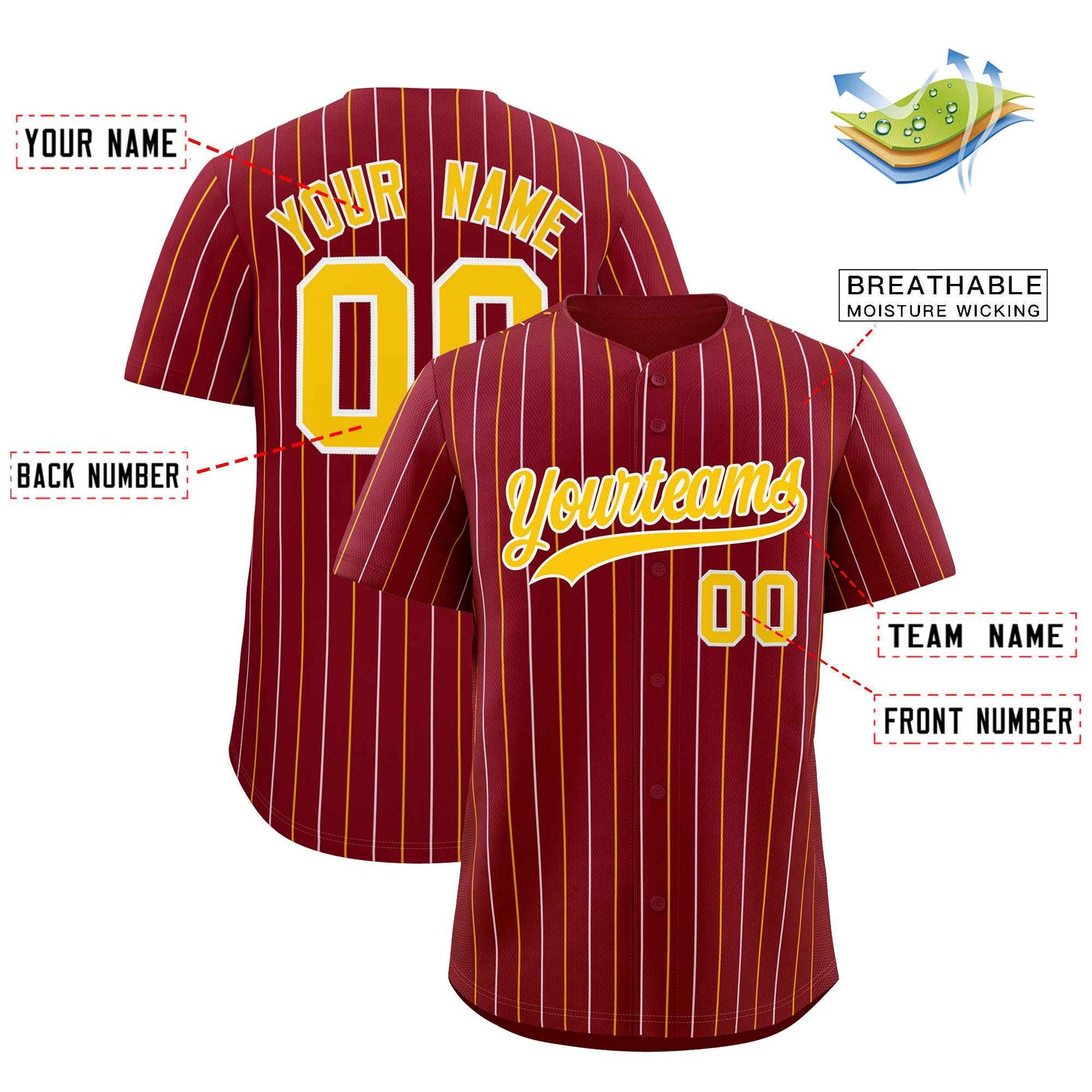 Custom Crimson Gold and White Bi-Color Stripes Fashion Authentic Baseball Jersey