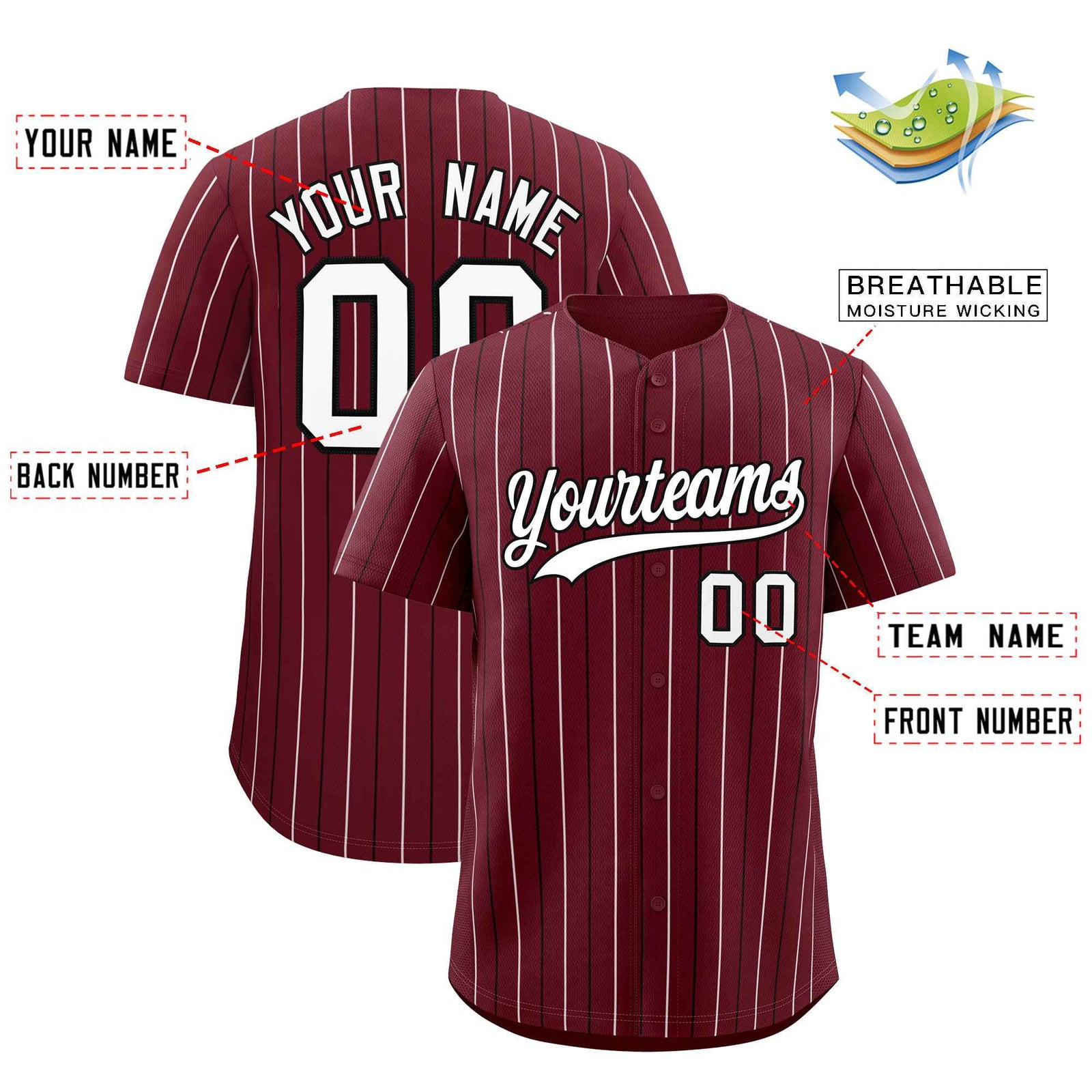 Custom Maroon White and Black Bi-Color Stripes Fashion Authentic Baseball Jersey