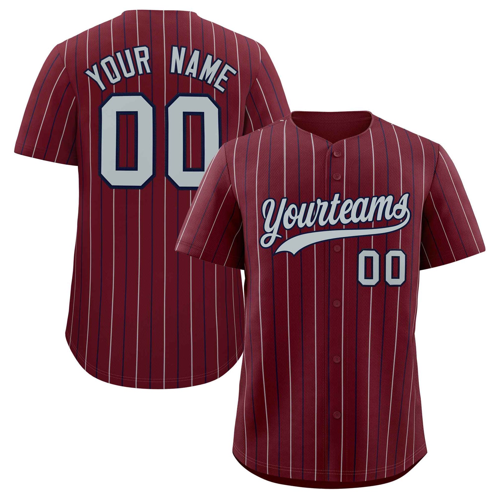 Custom Burgundy Silver and Black Bi-Color Stripes Fashion Authentic Baseball Jersey