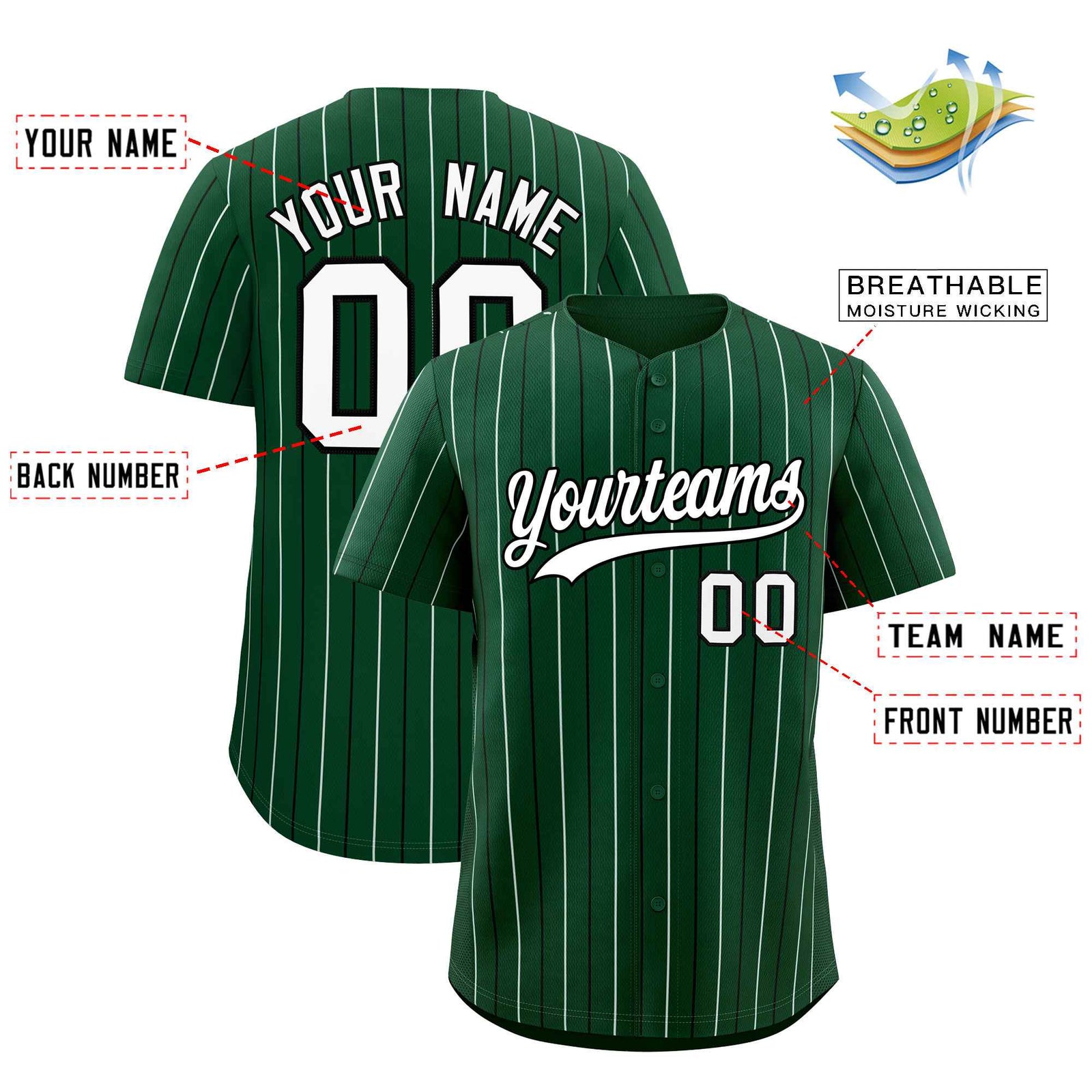 Custom Green Black and White Bi-Color Stripes Fashion Authentic Baseball Jersey