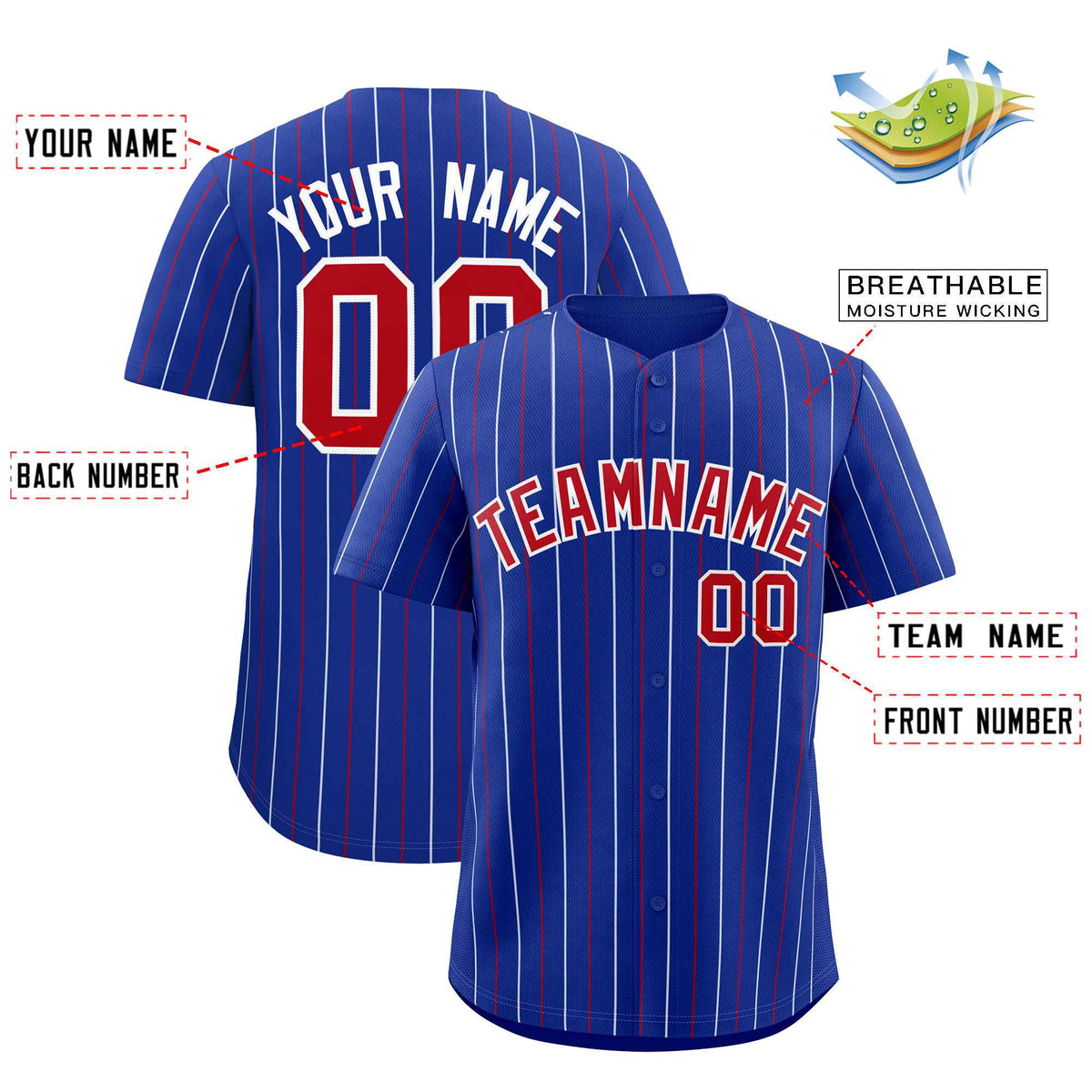 Custom Royal Red and White Bi-Color Stripes Fashion Authentic Baseball Jersey