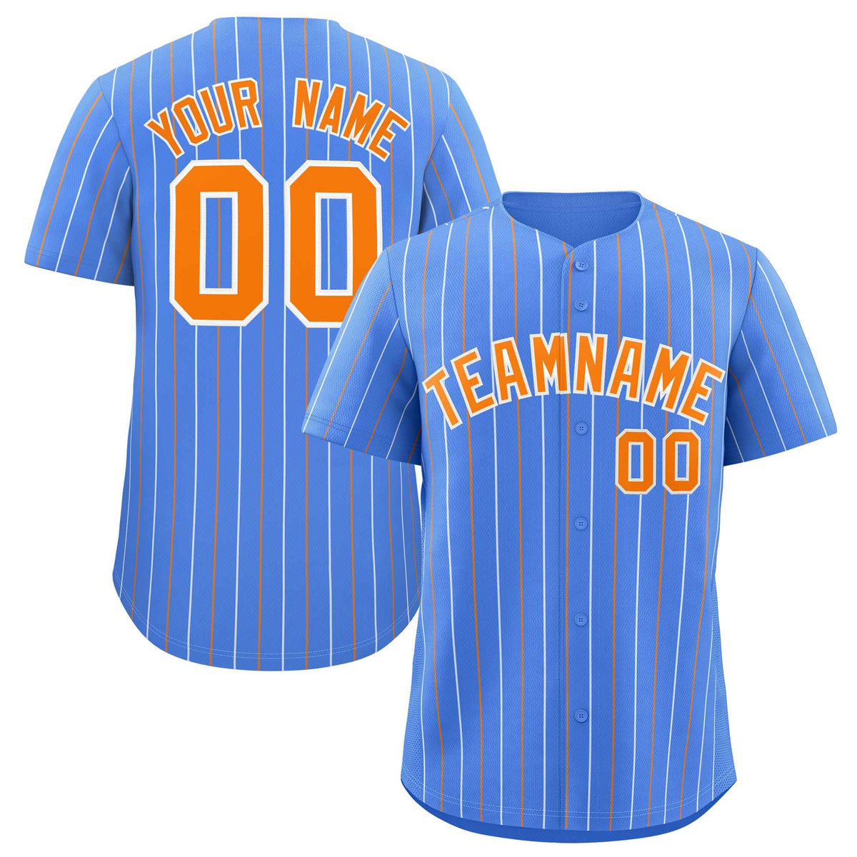 Custom Powder Blue Orange and White Bi-Color Stripes Fashion Authentic Baseball Jersey