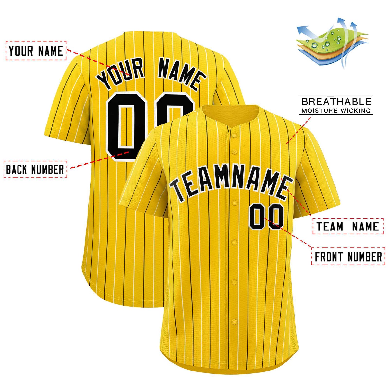 Custom Gold Black and White Bi-Color Stripes Fashion Authentic Baseball Jersey