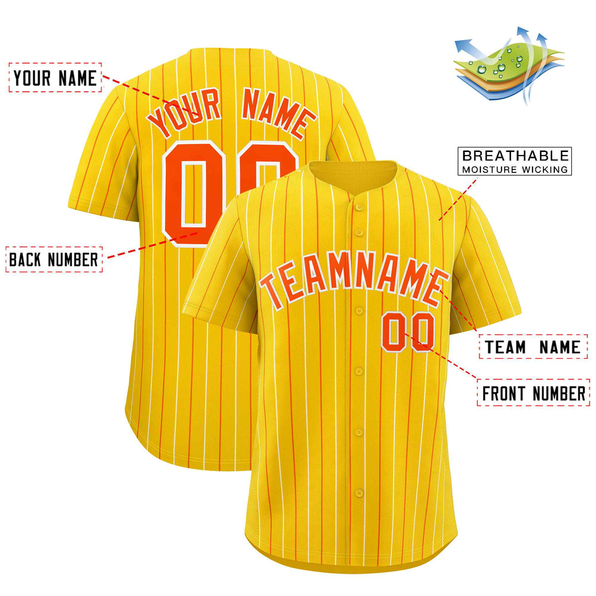 Custom Gold Orange and White Bi-Color Stripes Fashion Authentic Baseball Jersey