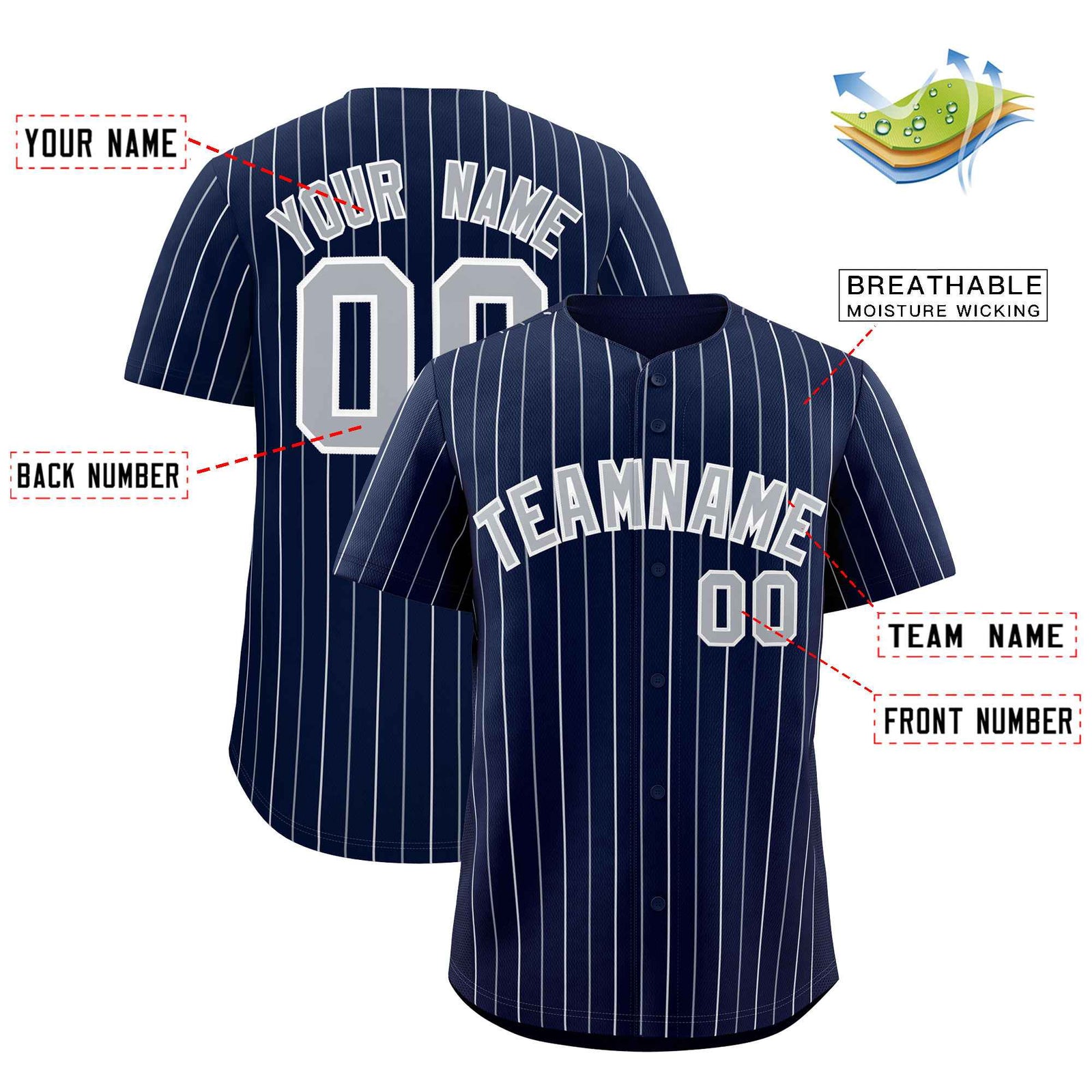 Custom Navy Gray and White Bi-Color Stripes Fashion Authentic Baseball Jersey