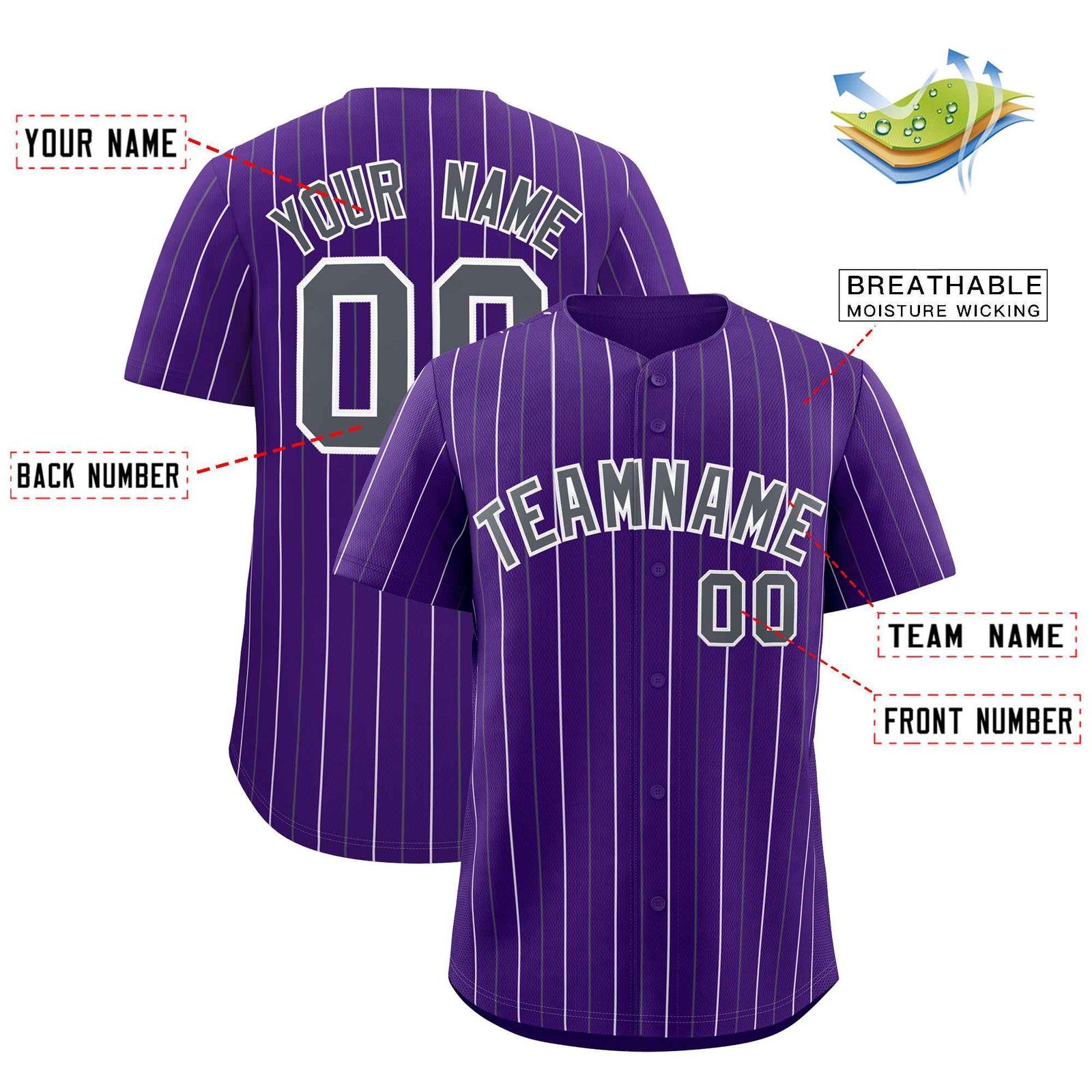 Custom Purple Dark Gray and White Bi-Color Stripes Fashion Authentic Baseball Jersey