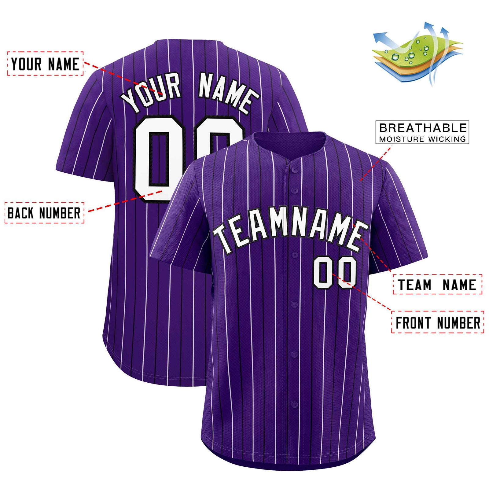 Custom Purple White and Black Bi-Color Stripes Fashion Authentic Baseball Jersey