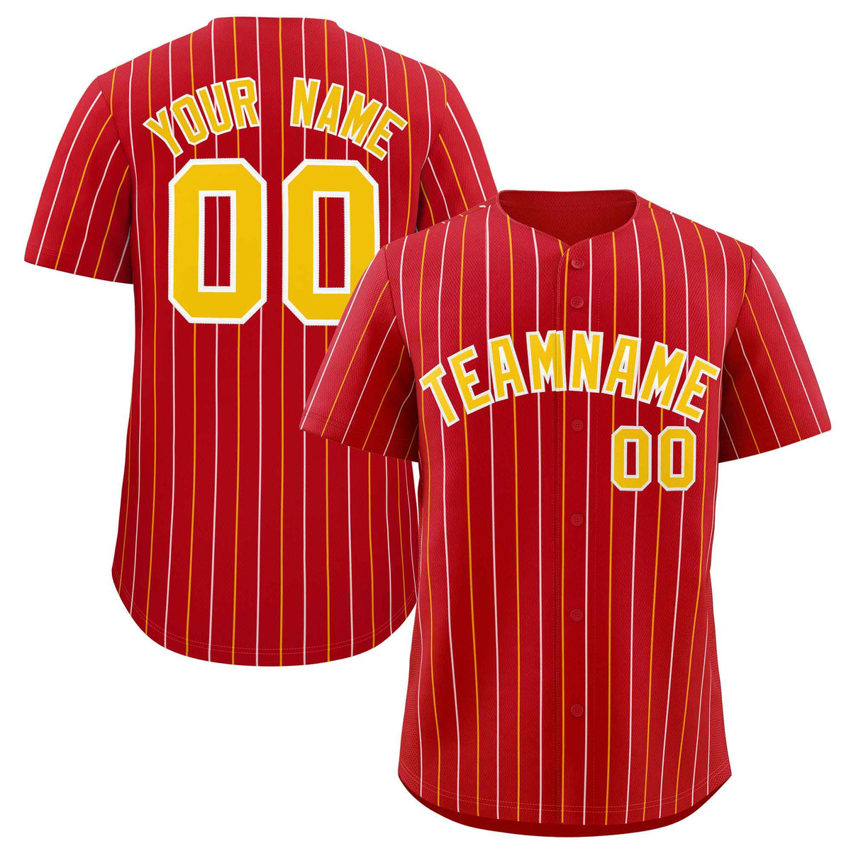Custom Red Gold and White Bi-Color Stripes Fashion Authentic Baseball Jersey