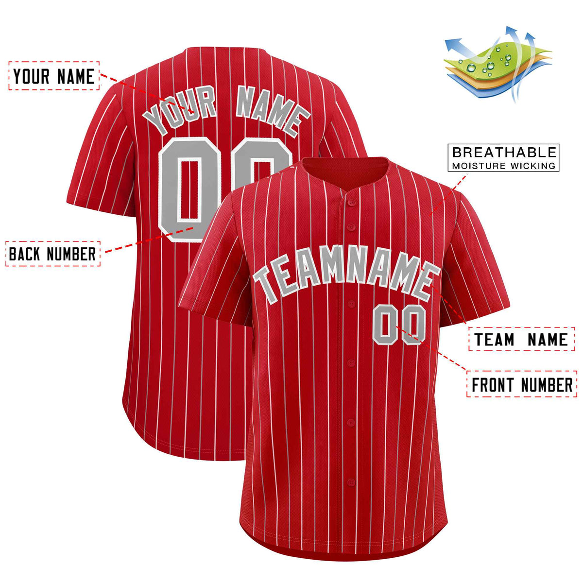 Custom Red Gray and White Bi-Color Stripes Fashion Authentic Baseball Jersey