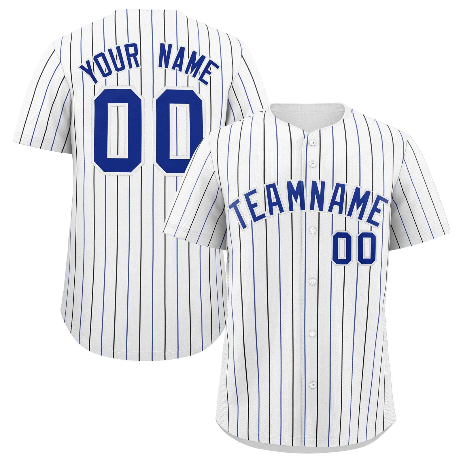 Custom White Royal and Black Bi-Color Stripes Fashion Authentic Baseball Jersey