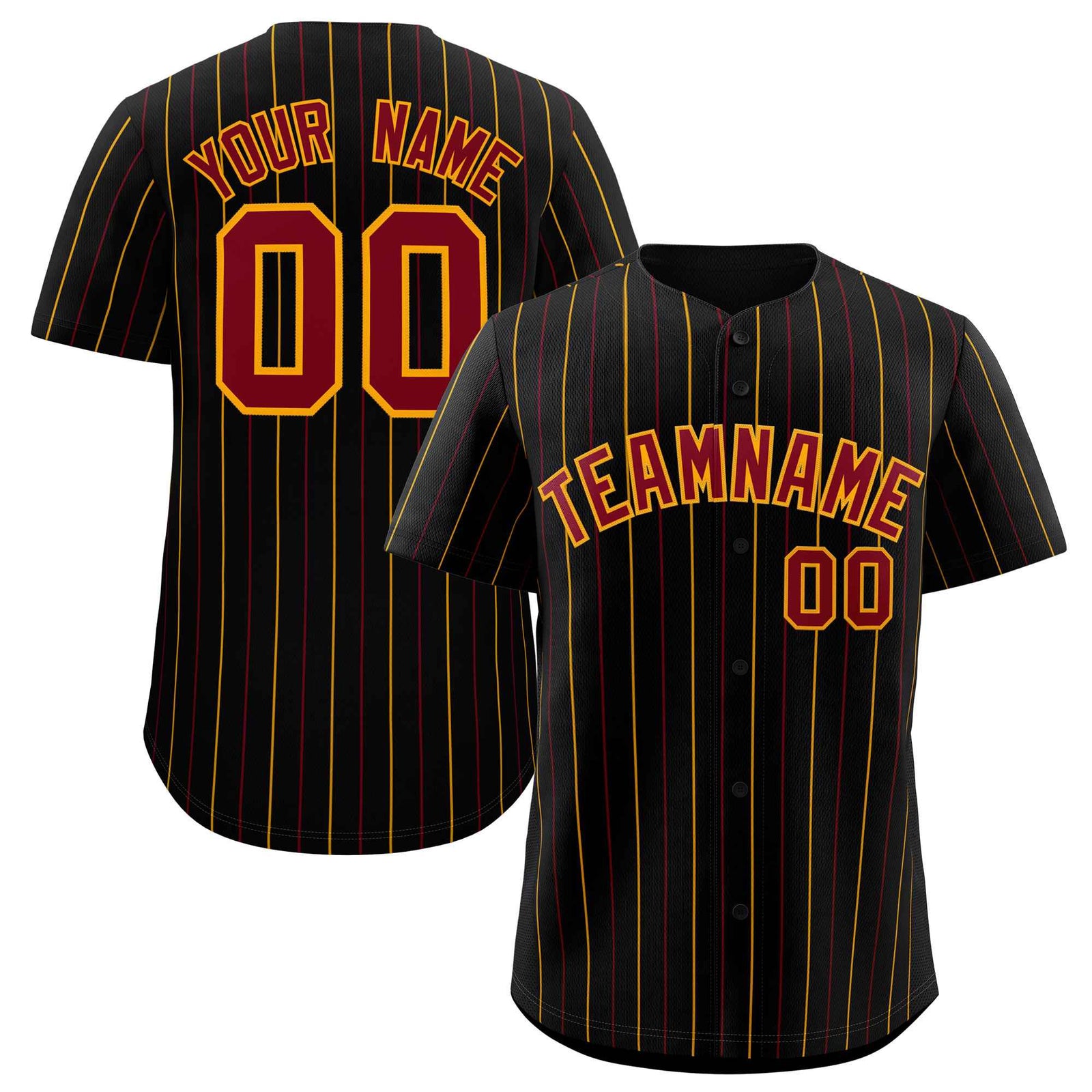Custom Black Crimson and Yellow Bi-Color Stripes Fashion Authentic Baseball Jersey