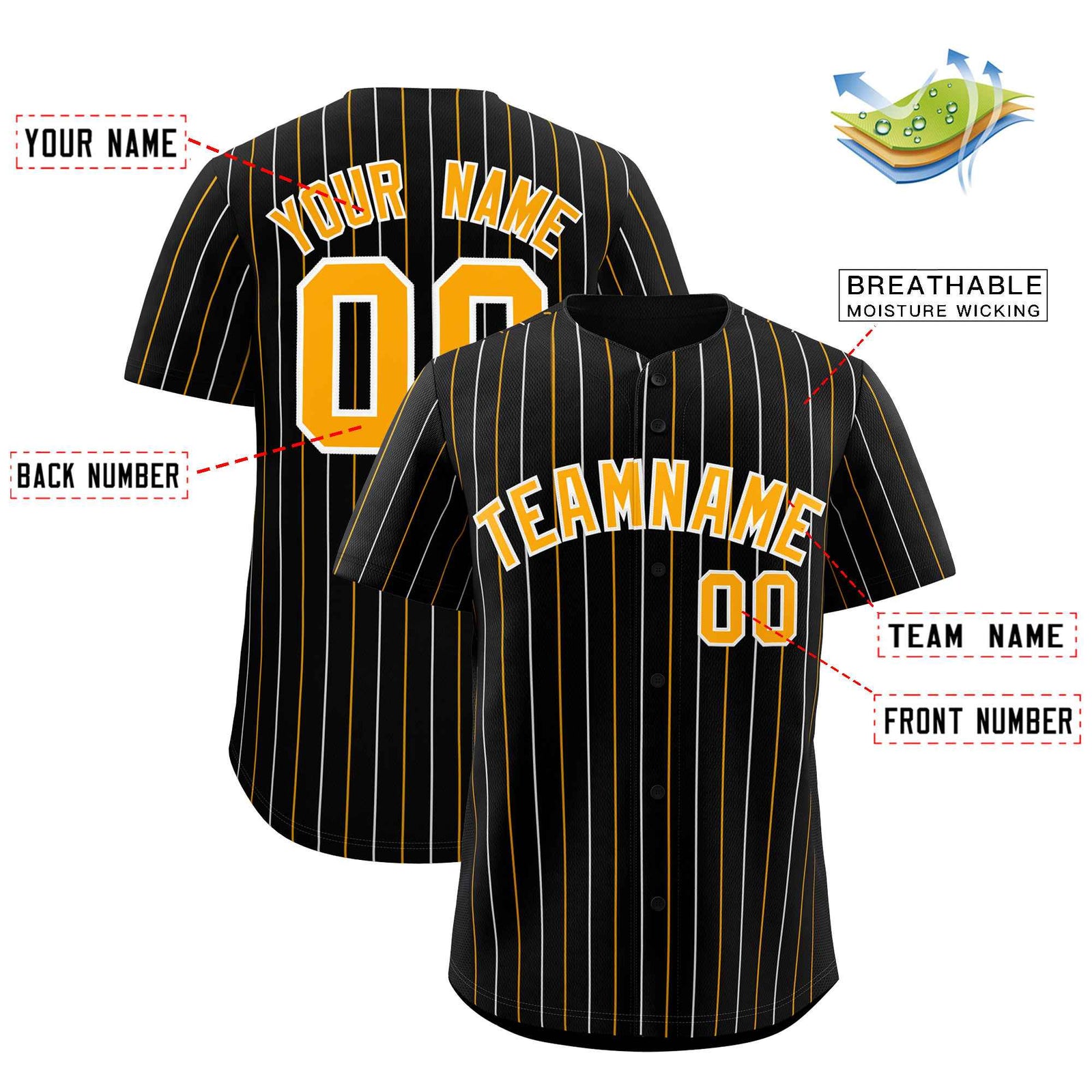 Custom Black White and Yellow Bi-Color Stripes Fashion Authentic Baseball Jersey