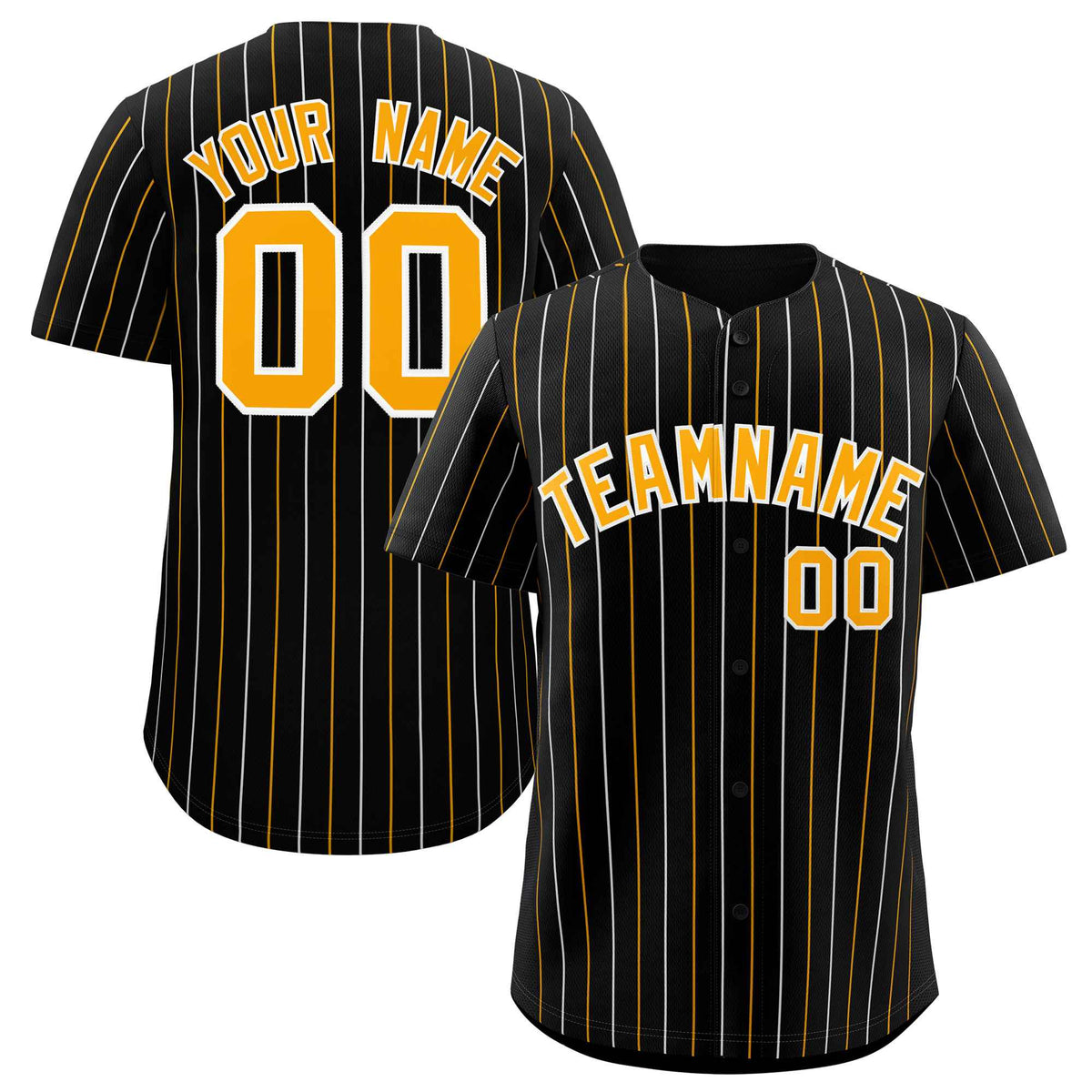 Custom Black White and Yellow Bi-Color Stripes Fashion Authentic Baseball Jersey