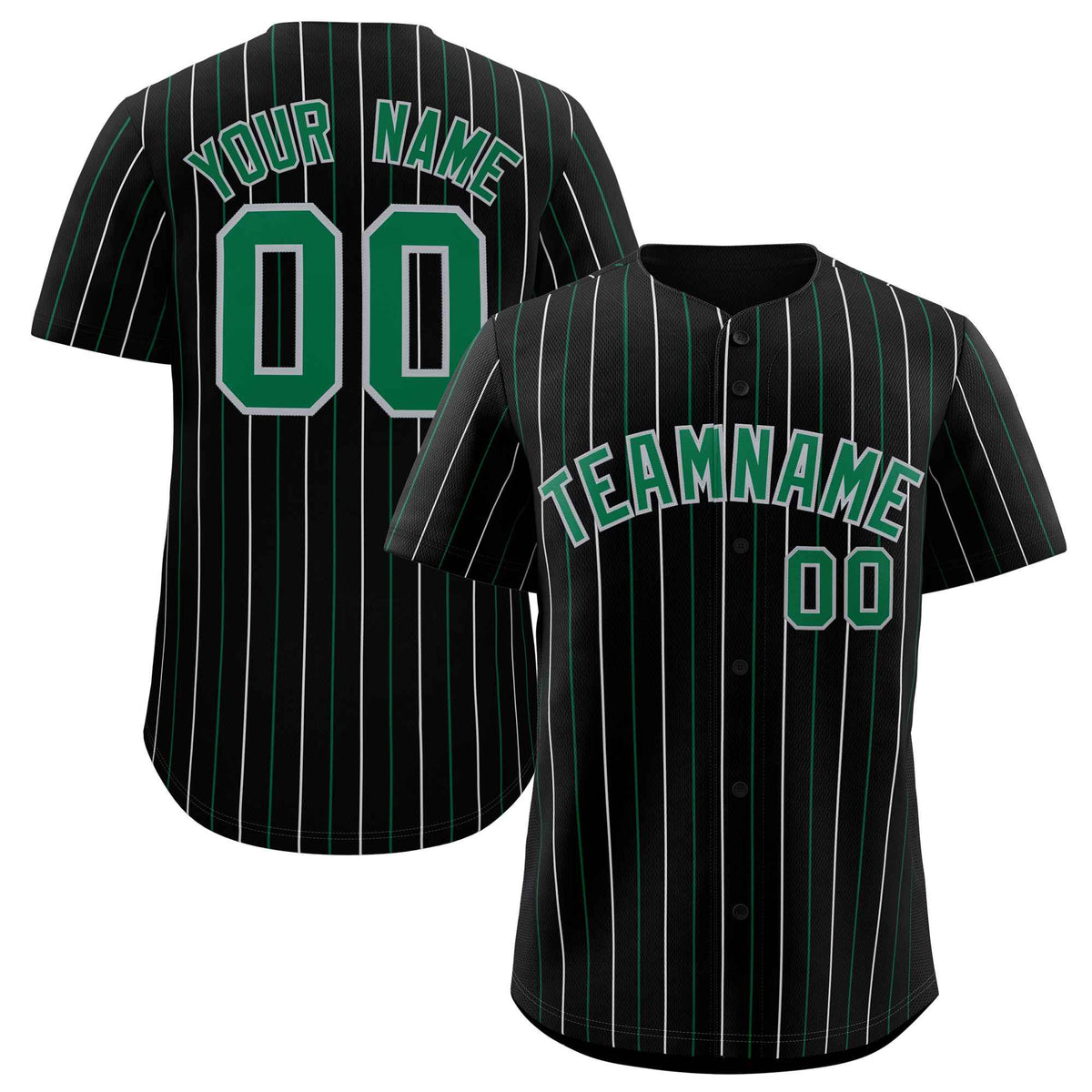 Custom Black Kelly Green and Gray Bi-Color Stripes Fashion Authentic Baseball Jersey