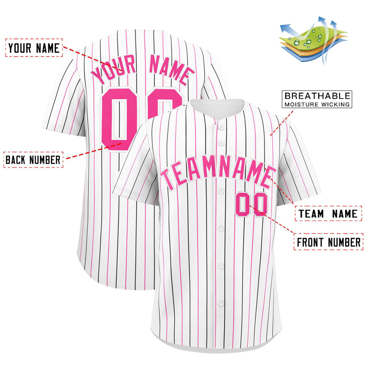 Custom White Black and Pink Bi-Color Stripes Fashion Authentic Baseball Jersey