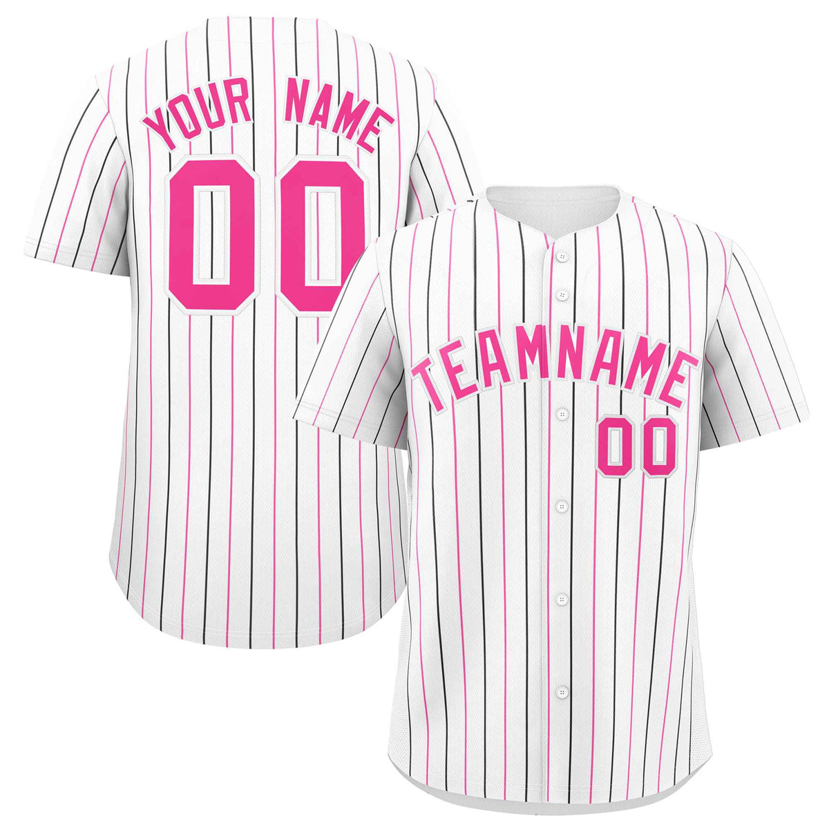 Custom White Black and Pink Bi-Color Stripes Fashion Authentic Baseball Jersey