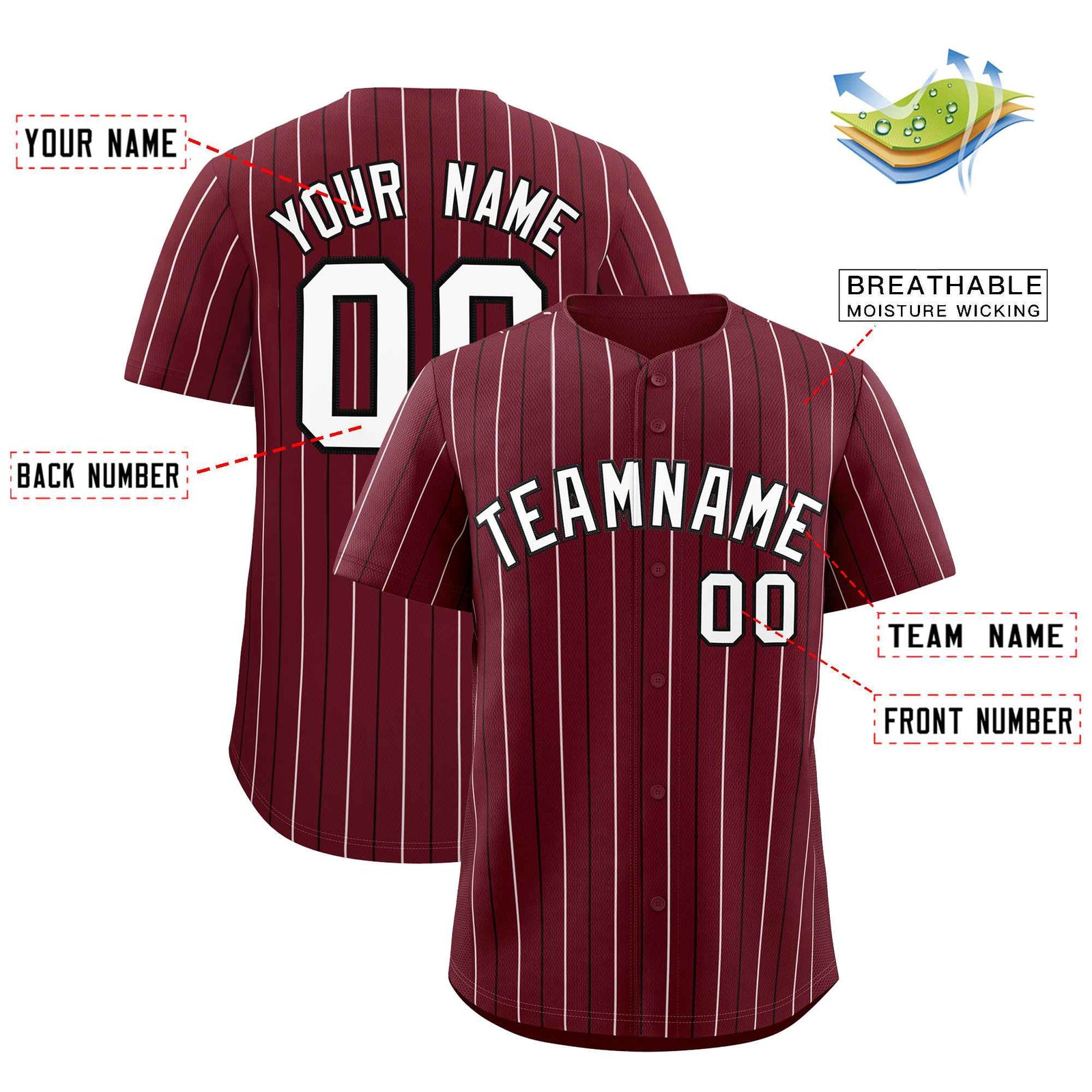 Custom Maroon White and Black Bi-Color Stripes Fashion Authentic Baseball Jersey