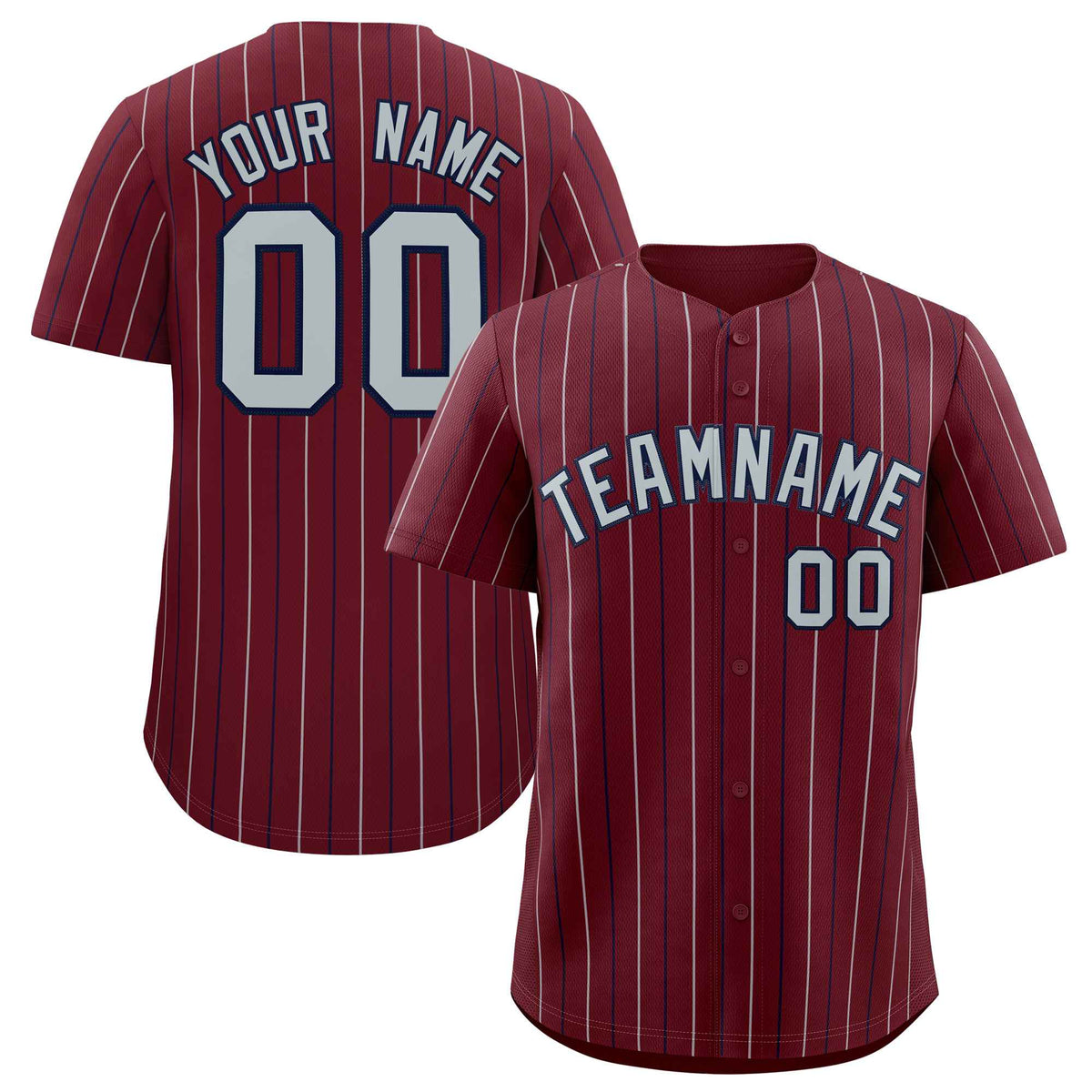Custom Burgundy Silver and Black Bi-Color Stripes Fashion Authentic Baseball Jersey