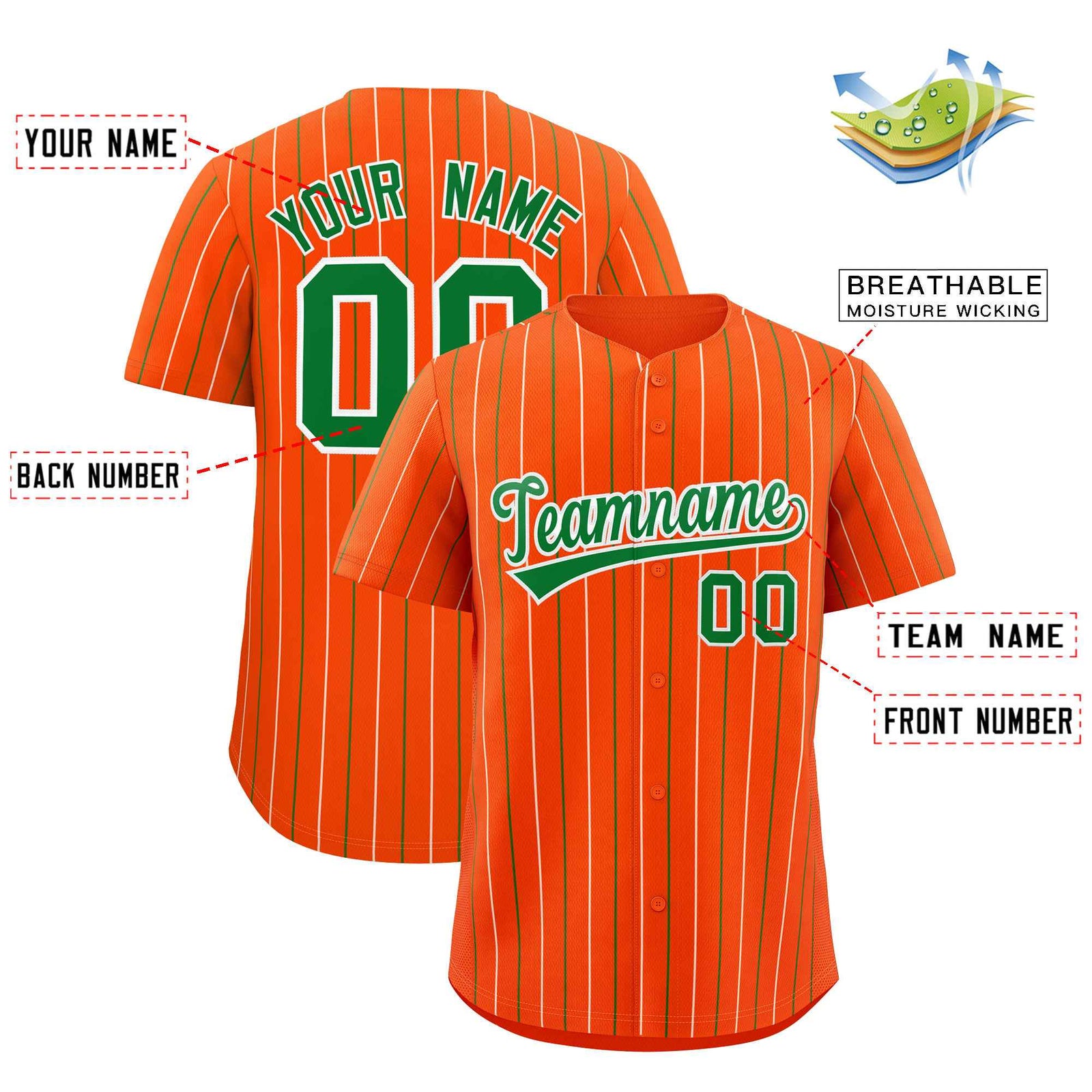 Custom Orange Kelly Green and White Bi-Color Stripes Fashion Authentic Baseball Jersey