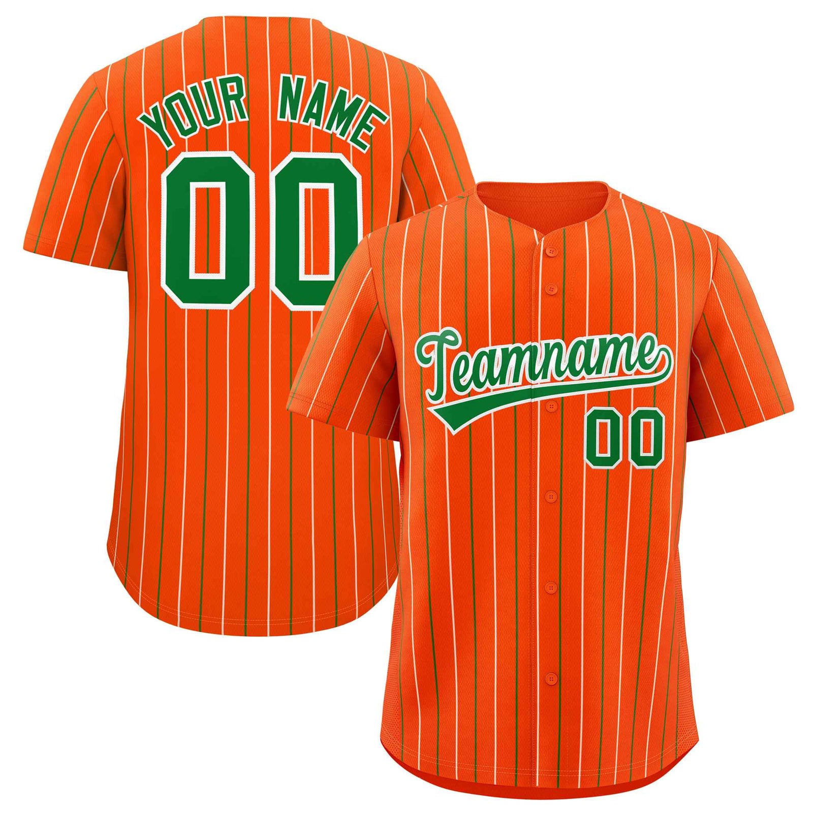 Custom Orange Kelly Green and White Bi-Color Stripes Fashion Authentic Baseball Jersey
