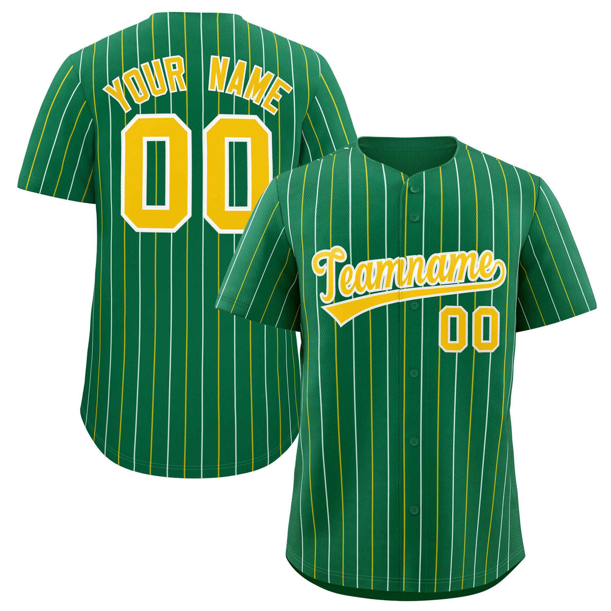 Custom Kelly Green Gold and White Bi-Color Stripes Fashion Authentic Baseball Jersey