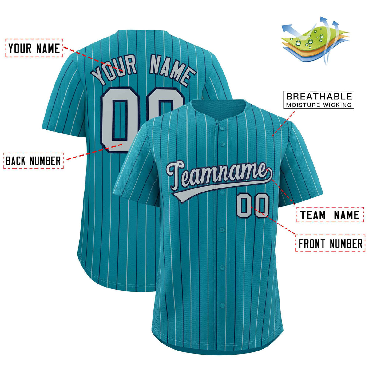 Custom Teal Navy and Gray Bi-Color Stripes Fashion Authentic Baseball Jersey