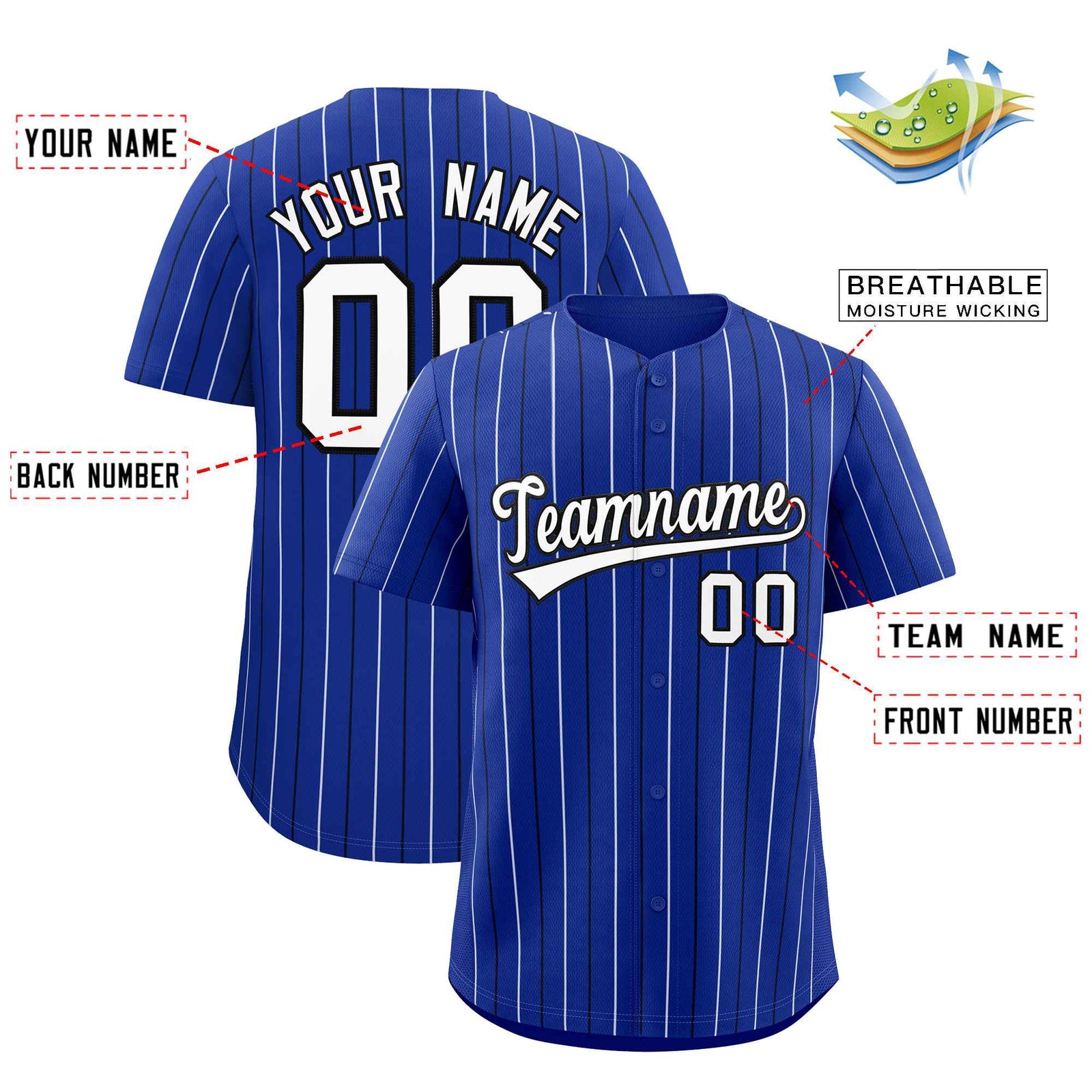 Custom Royal Black and White Bi-Color Stripes Fashion Authentic Baseball Jersey