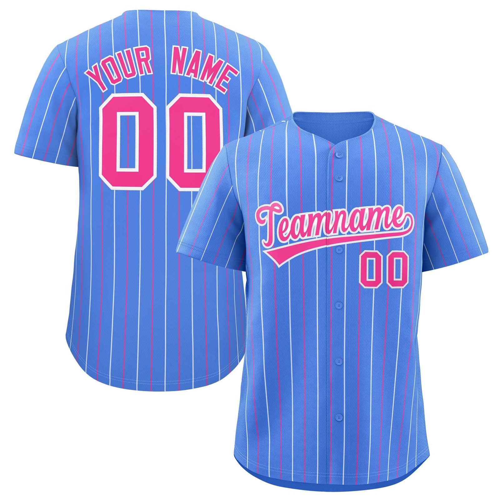 Custom Powder Blue Pink and White Bi-Color Stripes Fashion Authentic Baseball Jersey
