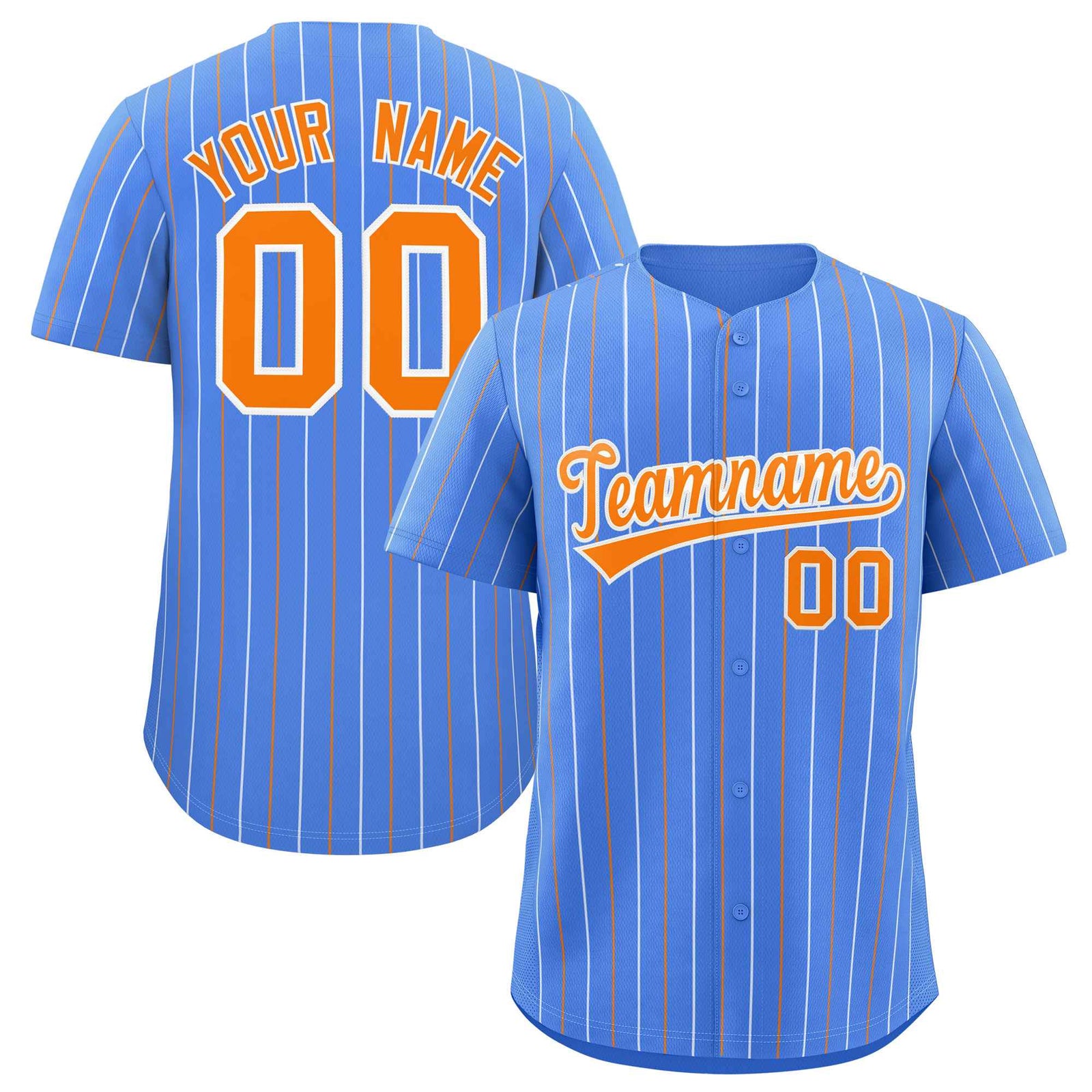 Custom Powder Blue Orange and White Bi-Color Stripes Fashion Authentic Baseball Jersey