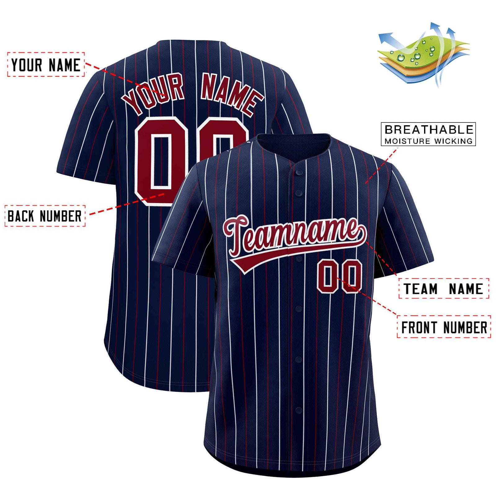 Custom Navy Crimson and White Bi-Color Stripes Fashion Authentic Baseball Jersey