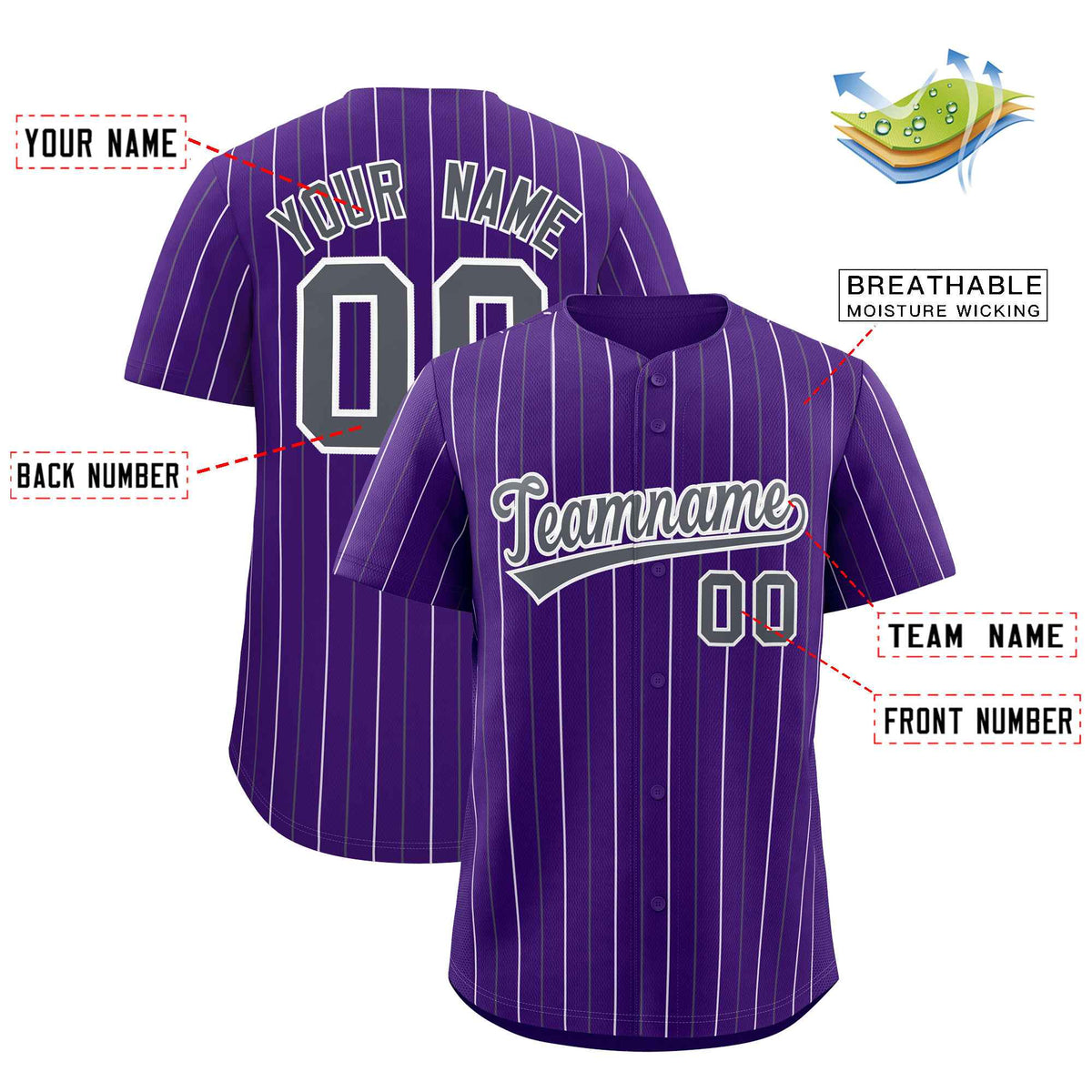 Custom Purple Dark Gray and White Bi-Color Stripes Fashion Authentic Baseball Jersey