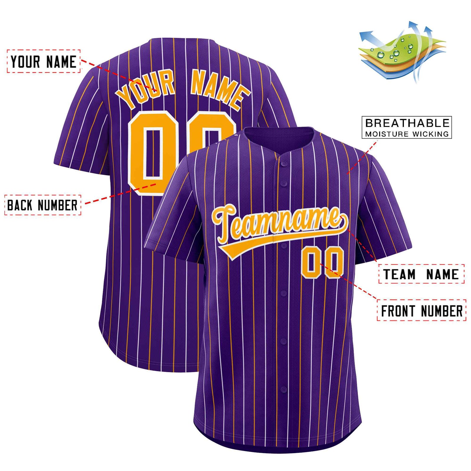 Custom Purple Yellow and White Bi-Color Stripes Fashion Authentic Baseball Jersey