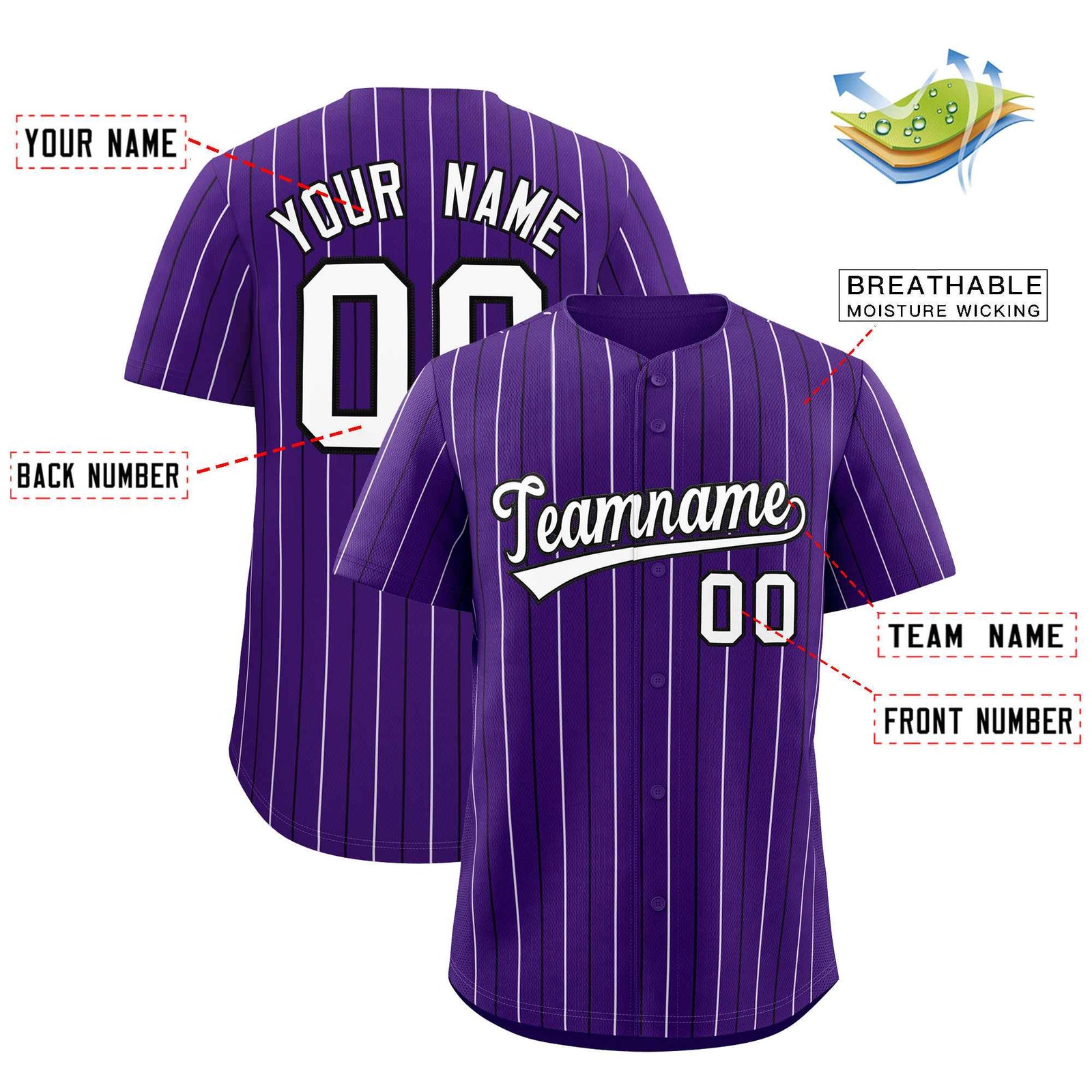 Custom Purple White and Black Bi-Color Stripes Fashion Authentic Baseball Jersey