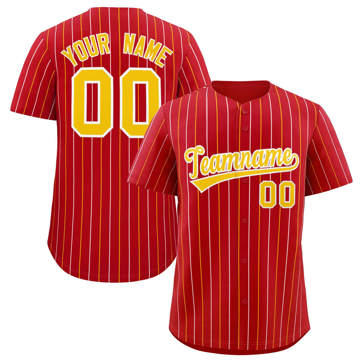 Custom Red Gold and White Bi-Color Stripes Fashion Authentic Baseball Jersey