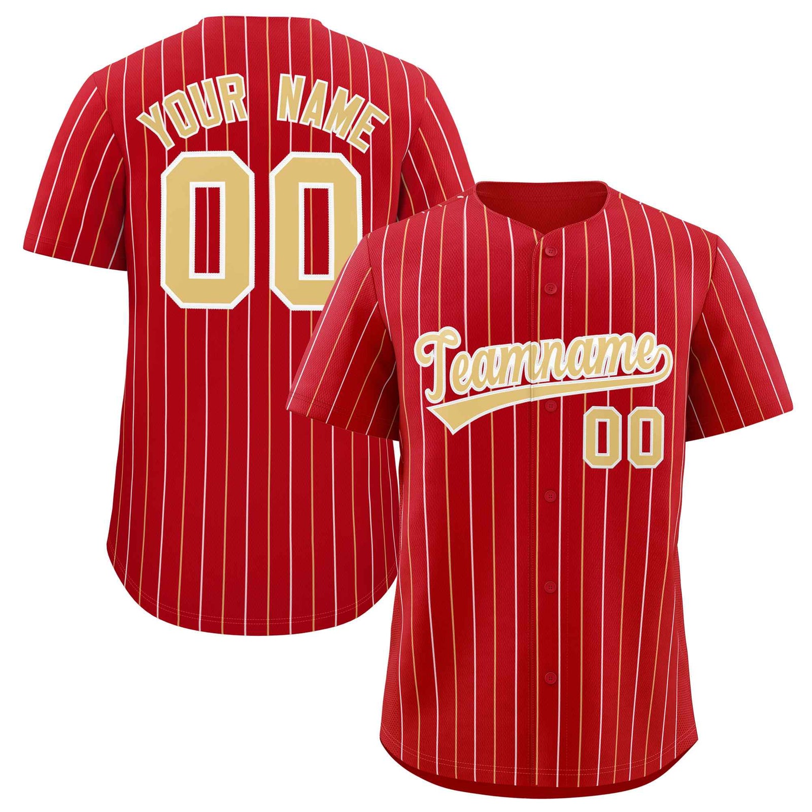 Custom Red Khaki and White Bi-Color Stripes Fashion Authentic Baseball Jersey