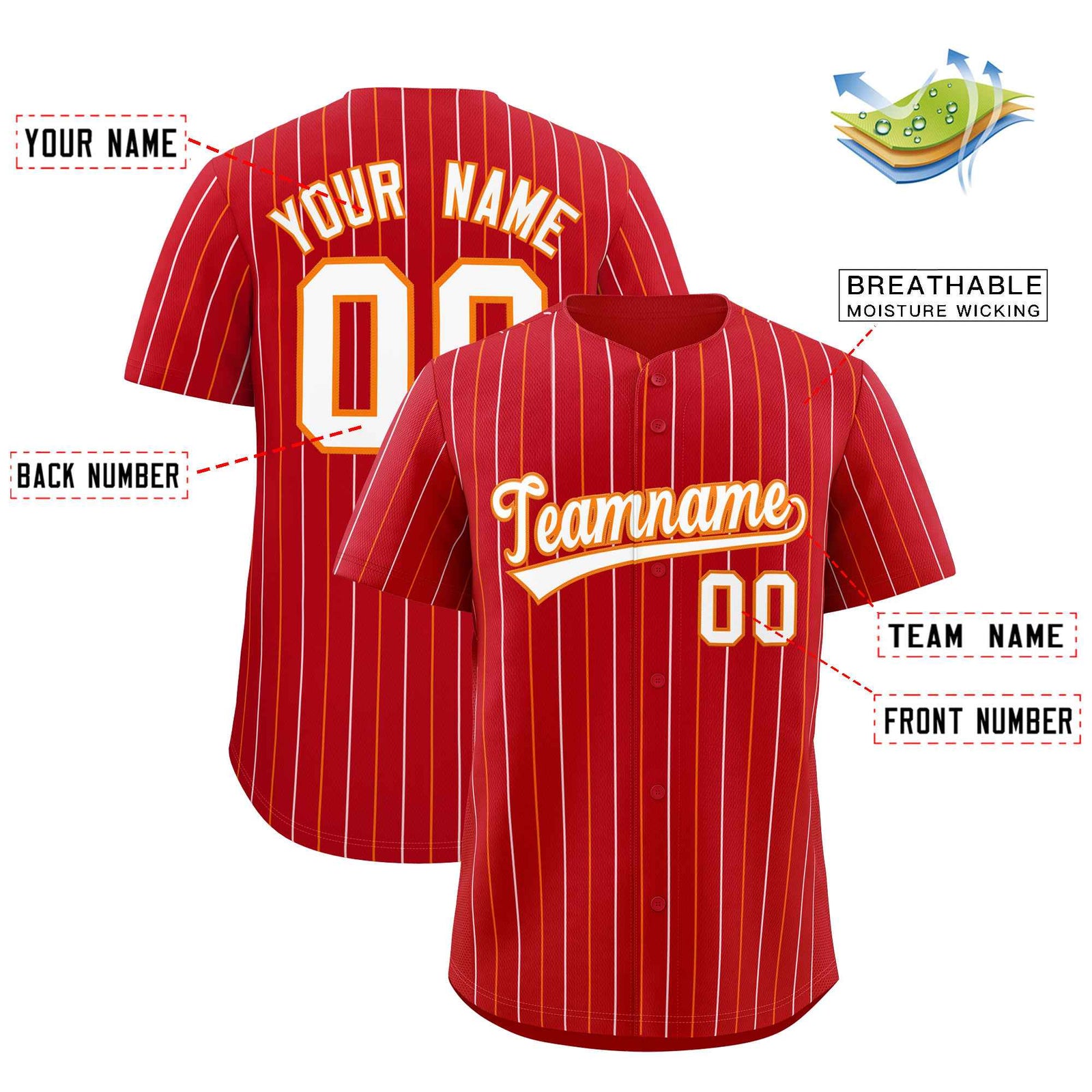 Custom Red White and Orange Bi-Color Stripes Fashion Authentic Baseball Jersey