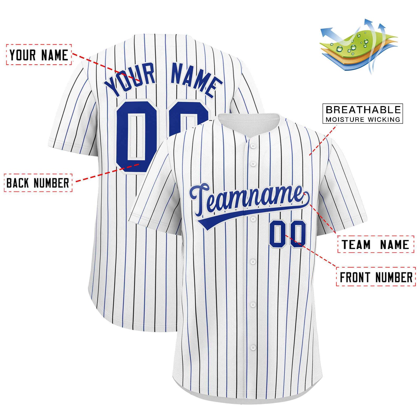 Custom White Royal and Black Bi-Color Stripes Fashion Authentic Baseball Jersey