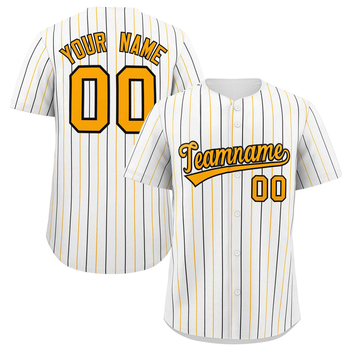 Custom White Yellow and Black Bi-Color Stripes Fashion Authentic Baseball Jersey